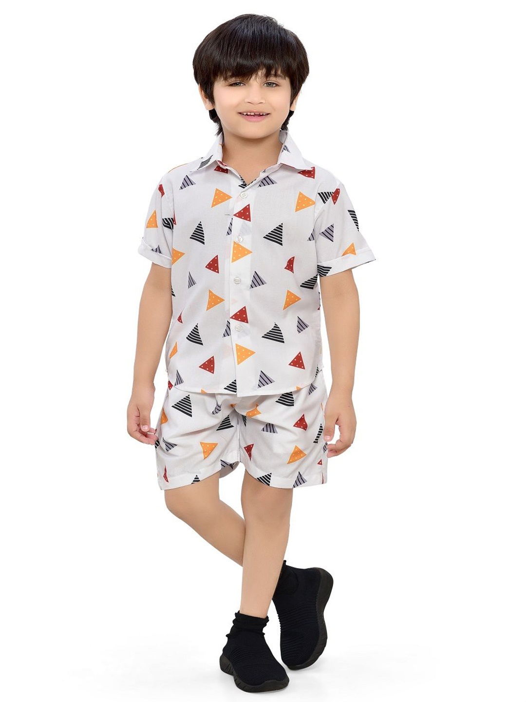 

BAESD Boys Geometric Printed Pure Cotton Shirt with Shorts, White