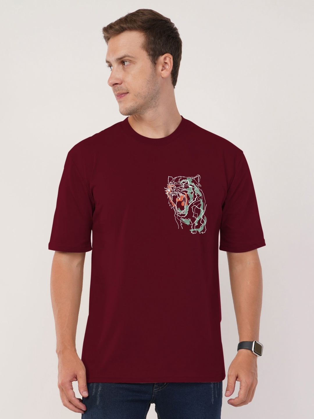 

AUSK Front & Back Printed Half Sleeve Round Neck Tshirt, Maroon