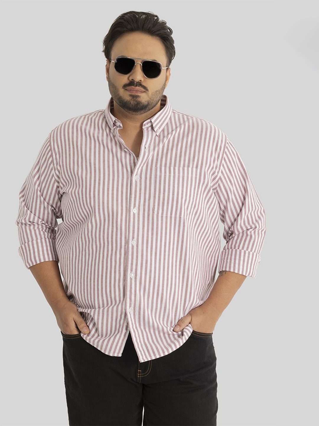 

Snitch Plus Size Men Classic Opaque Striped Casual Shirt, Mauve
