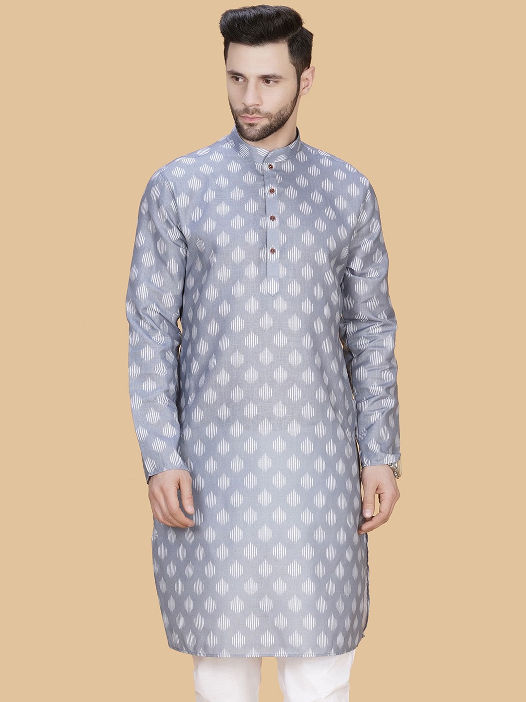 

LA'SCOOT Men Printed Regular Pure Cotton Kurta with Pyjamas, Grey
