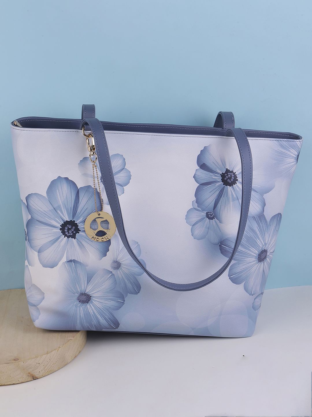 

Mochi Floral Structured Shoulder Bag with Applique, Blue