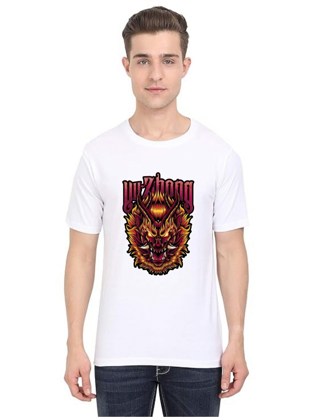 

BAESD Men Printed Sublimation Applique T-shirt, White