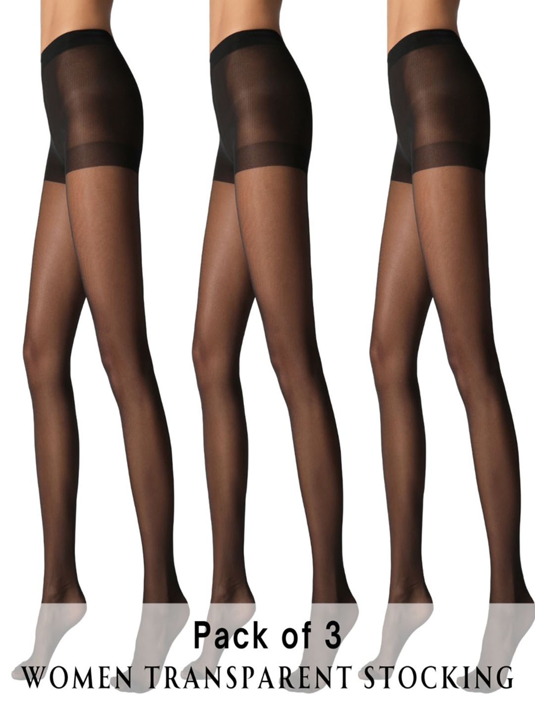 

CareDone Women Pack of 3 High Waist Pantyhose Sheer Stretchable Stocking, Black