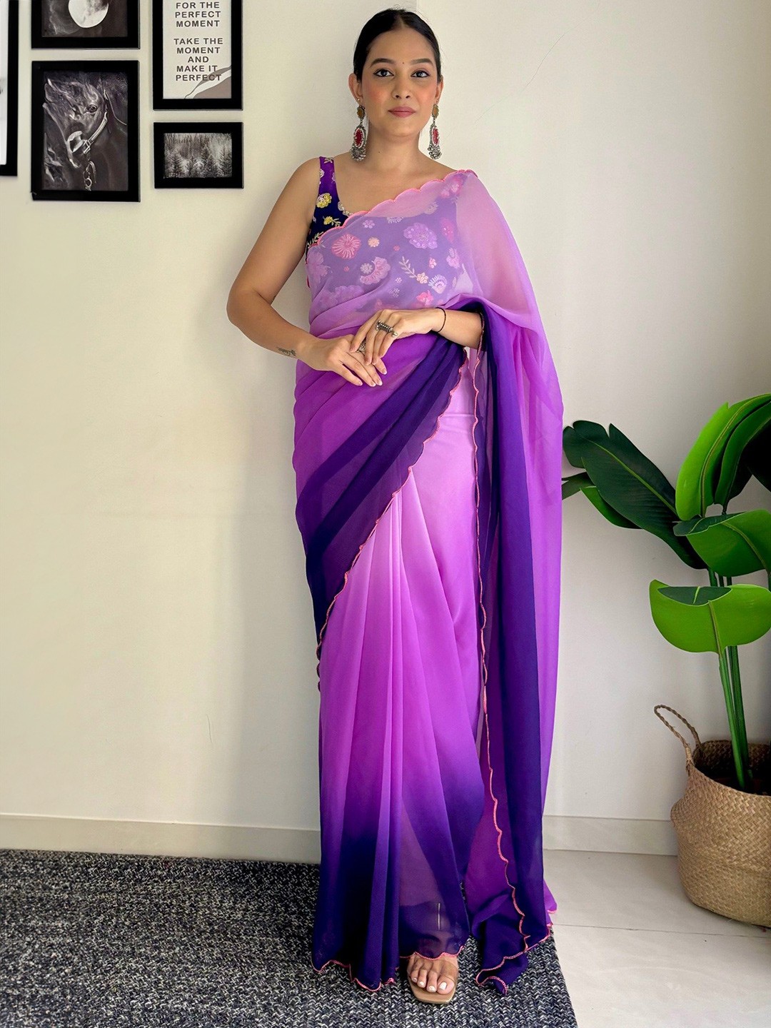 

MySilkLove Ombre Embroidered Pure Georgette Saree, Purple