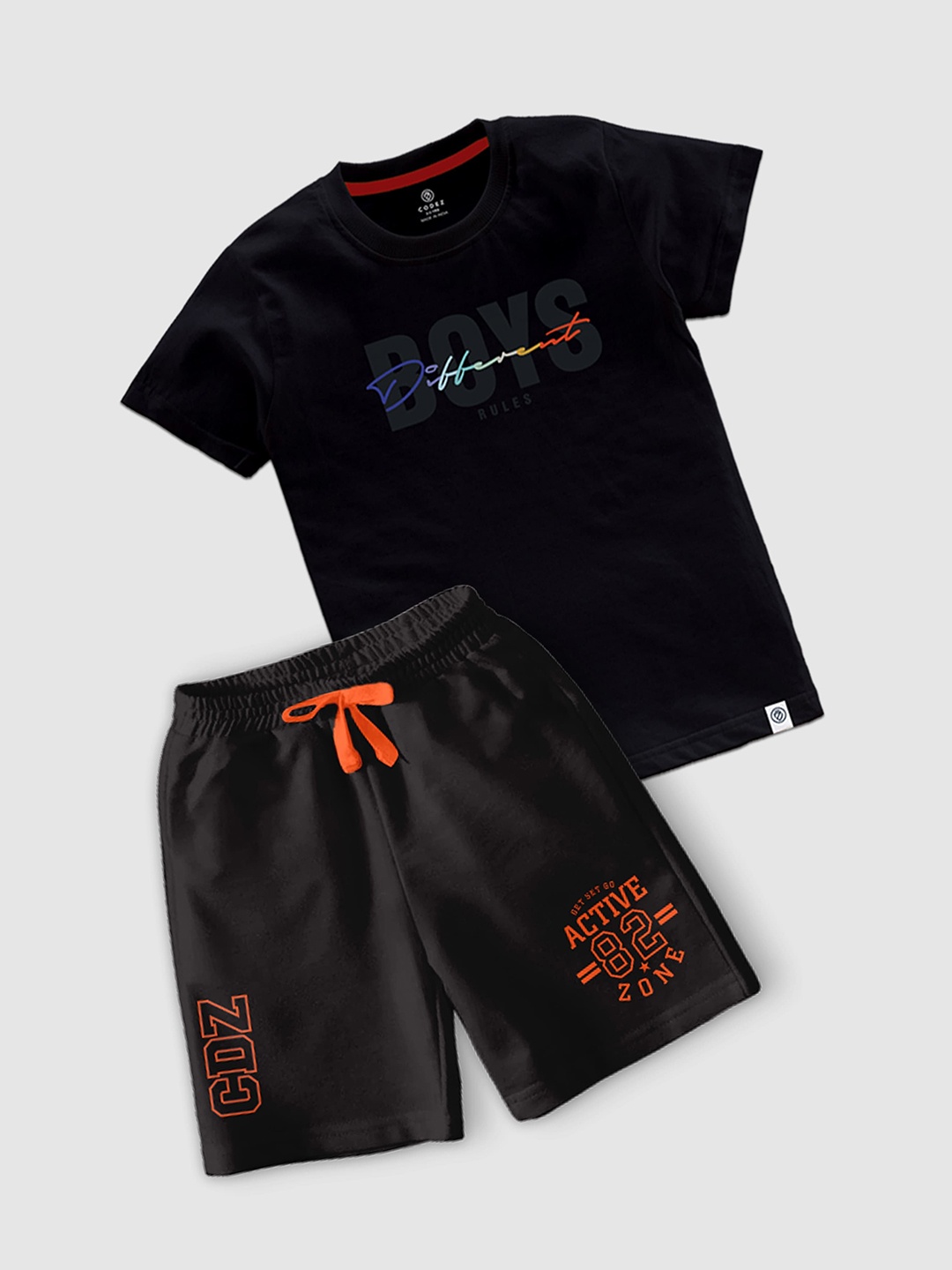 

CODEZ Boys Printed Round Neck T-shirt With Shorts, Black