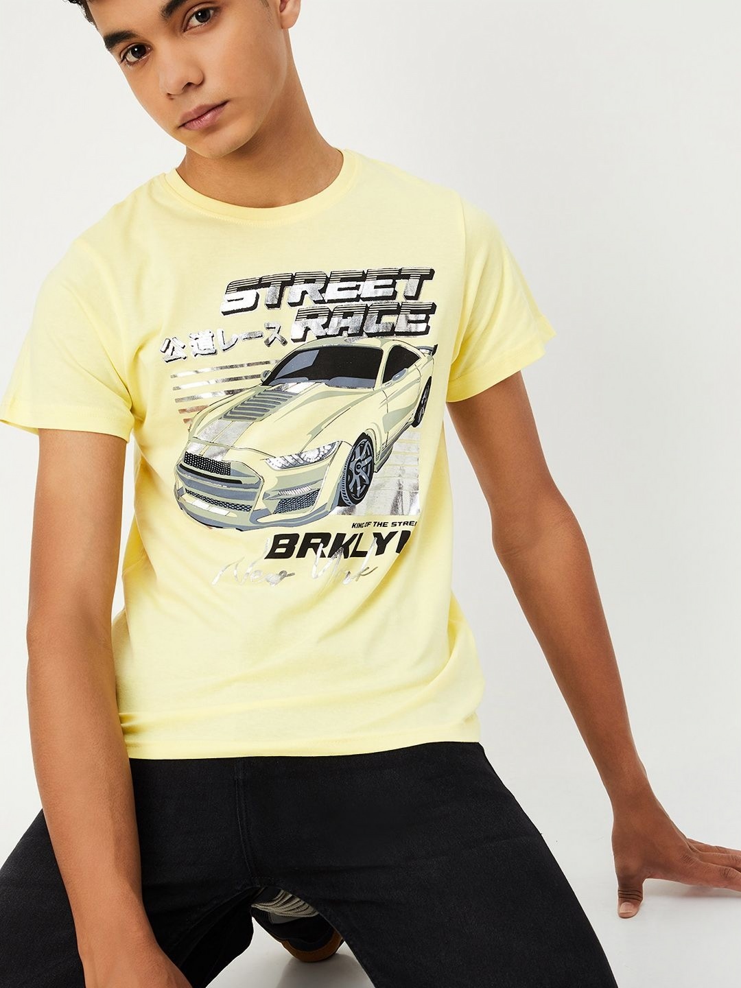 

max Boys Printed Raw Edge T-shirt, Yellow