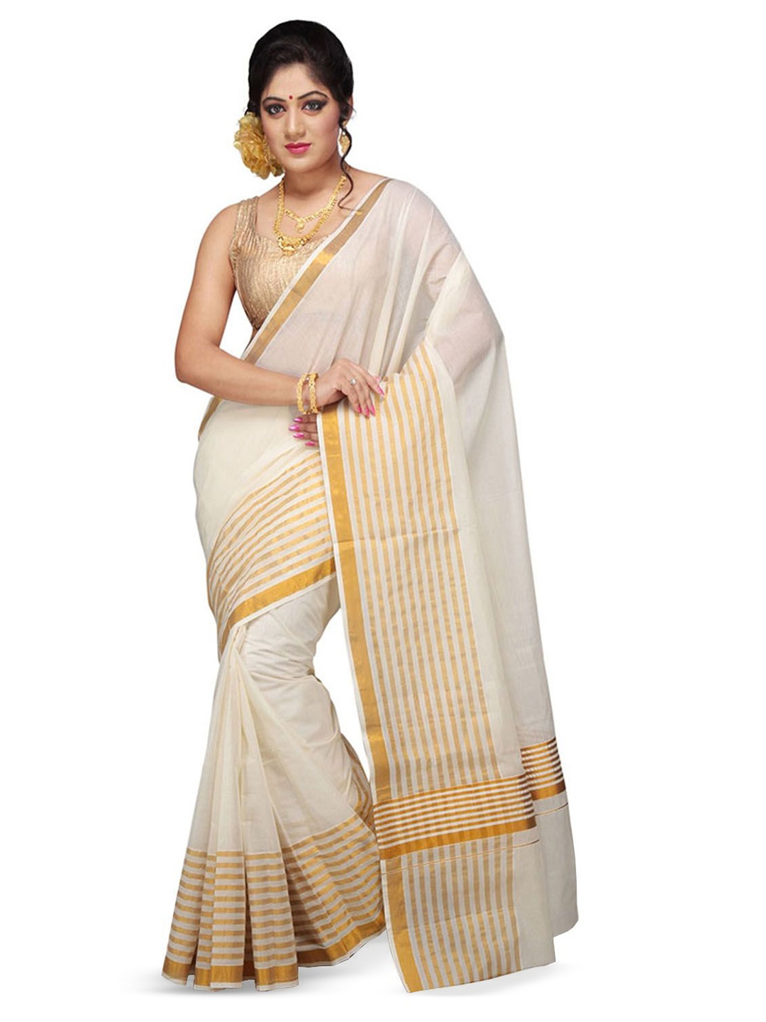 

Rst R Selvamani Tex Zari Pure Cotton Kasavu Saree, Off white