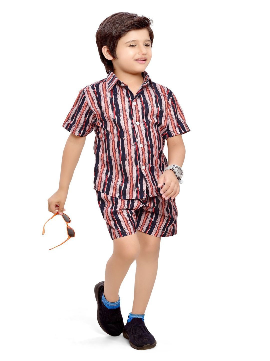 

BAESD Boys Striped Pure Cotton Shirt with Shorts, Blue