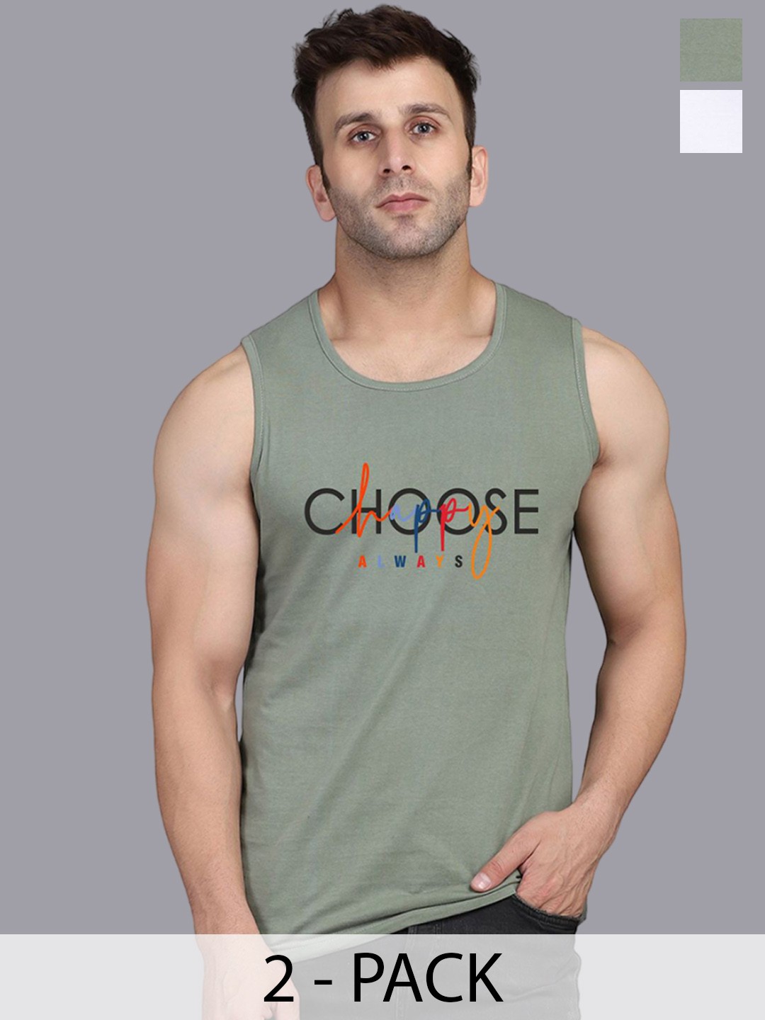 

SLOWLORIS Pack Of 2 Printed Pure Cotton Gym Vests, White