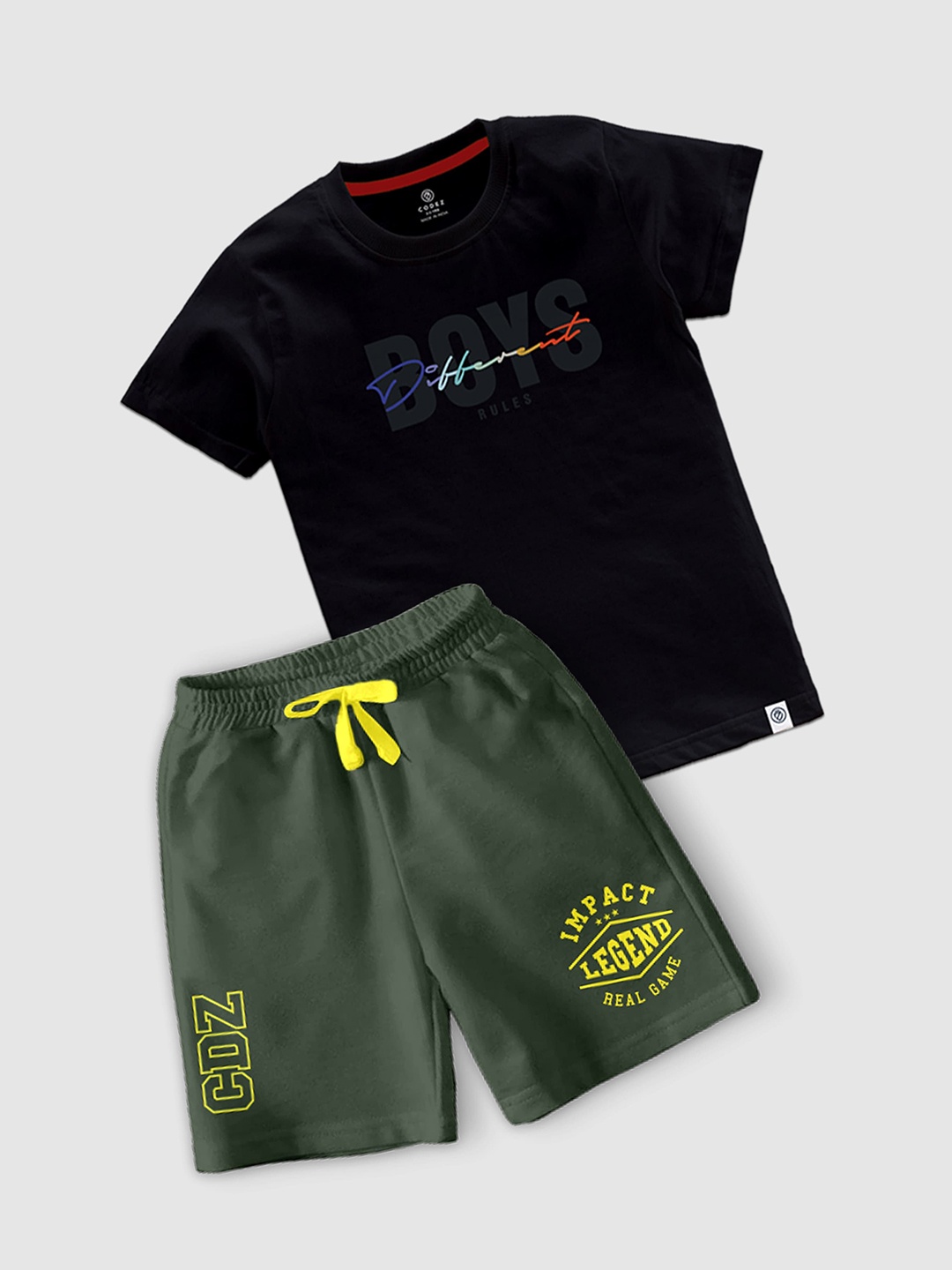

CODEZ Boys Printed Round Neck T-shirt With Shorts, Black