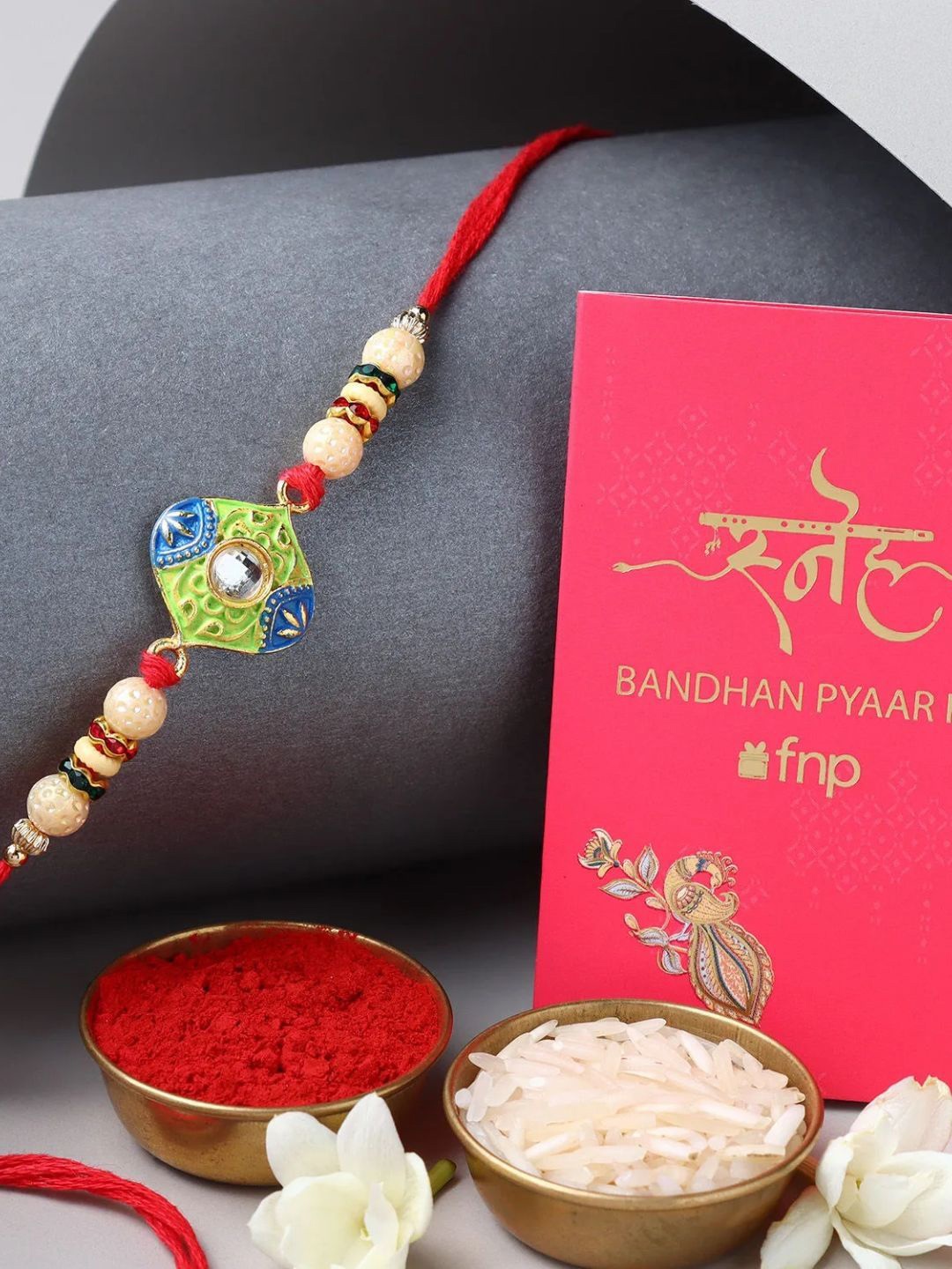 

fnp Mystic Waters Meenakari Rakhi Silver Selections, Green