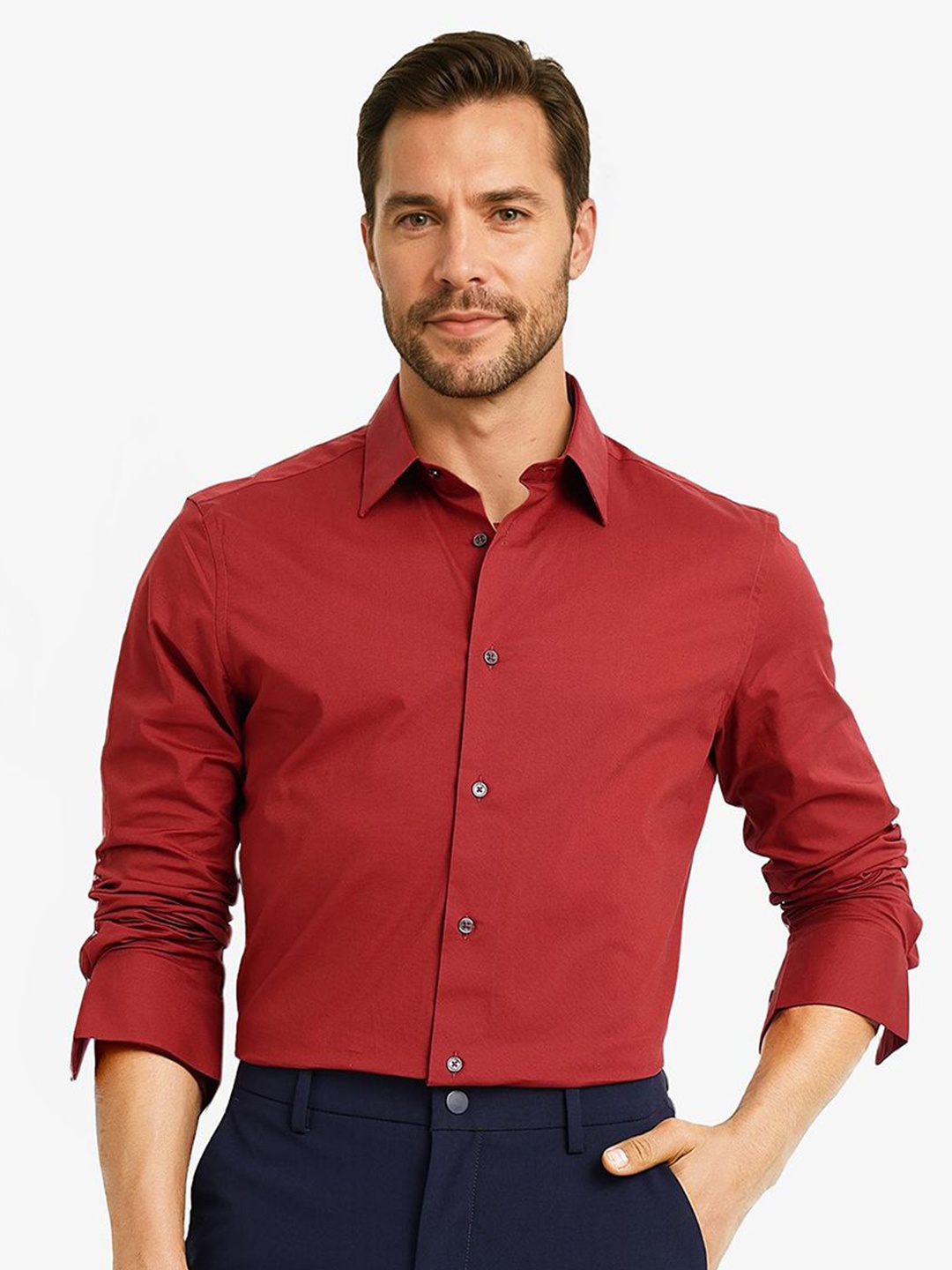 

RARE RABBIT Men Comfort Opaque Casual Shirt, Rust