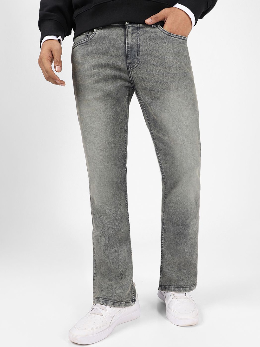 

Urbano Fashion Men Bootcut Heavy Fade Stretchable Jeans, Grey
