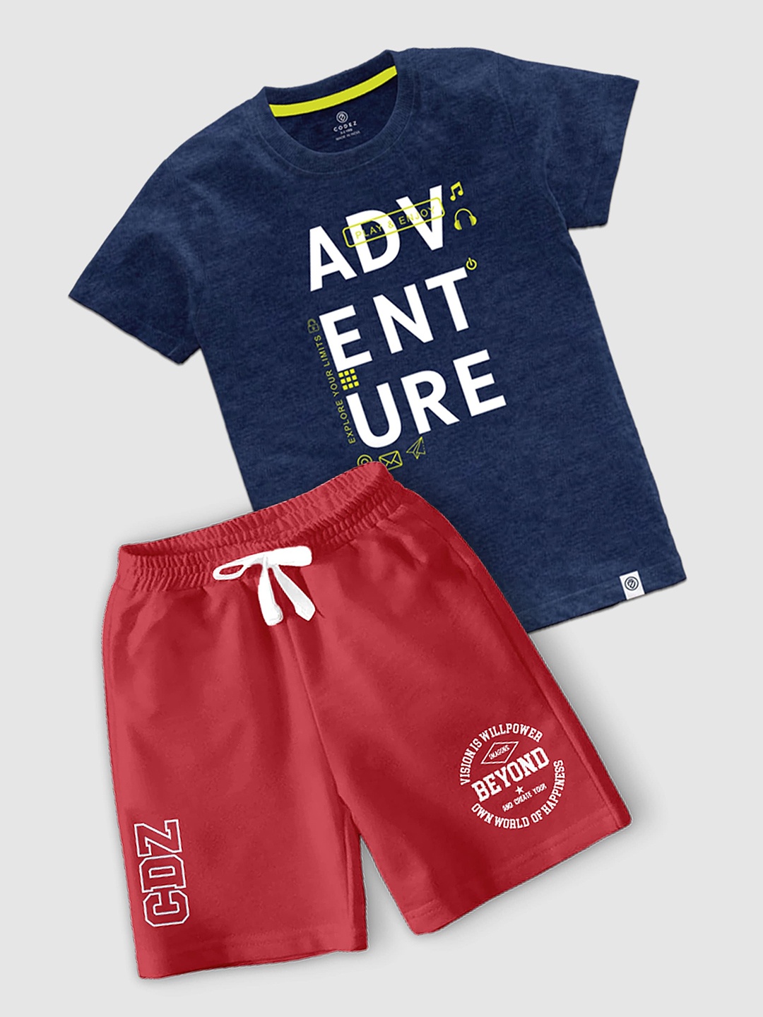 

CODEZ Boys Printed Round Neck T-shirt with Shorts, Navy blue