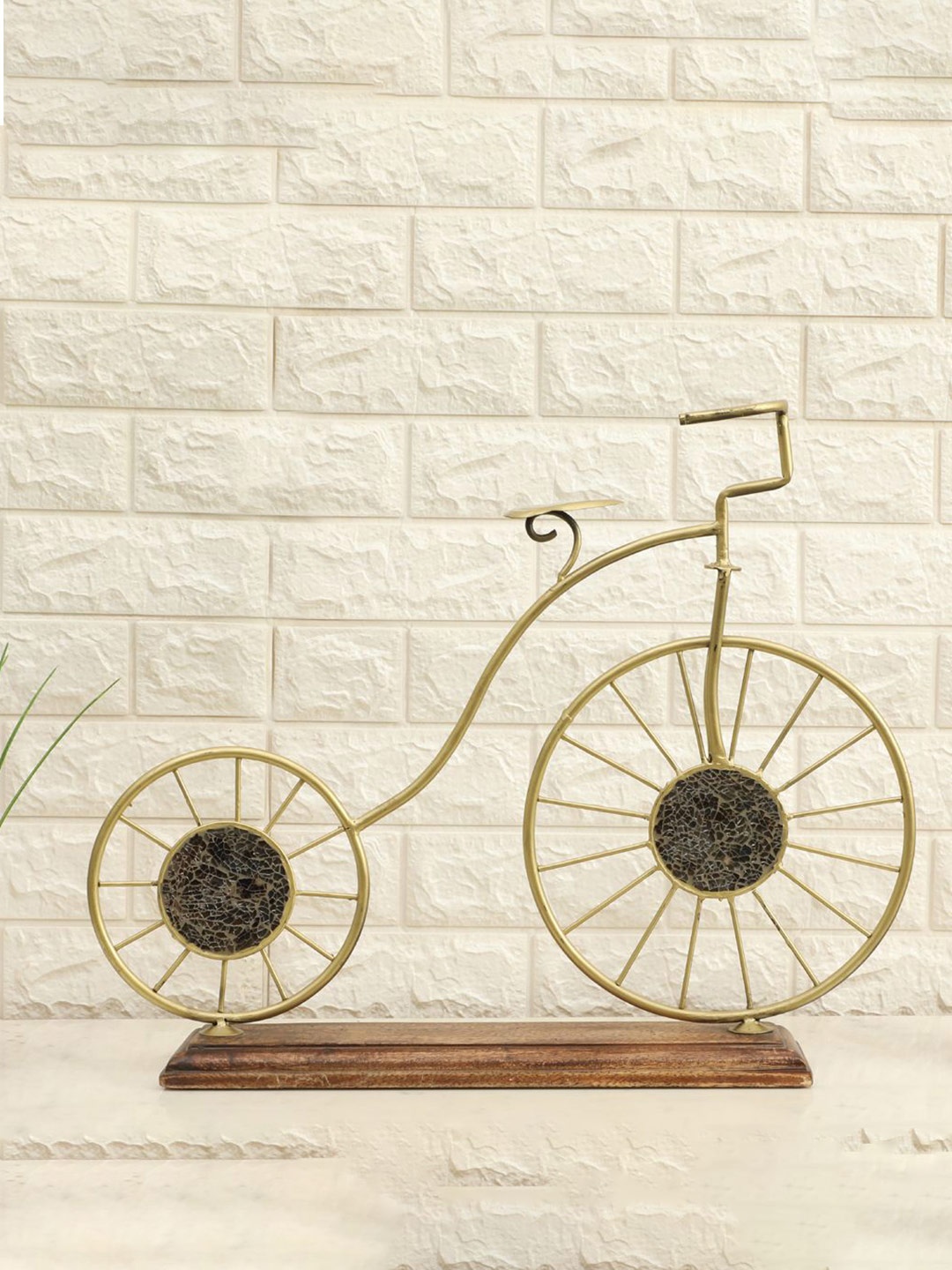 

vedas Mystic Indiana Brown Metal Curio Cycle Table Showpiece