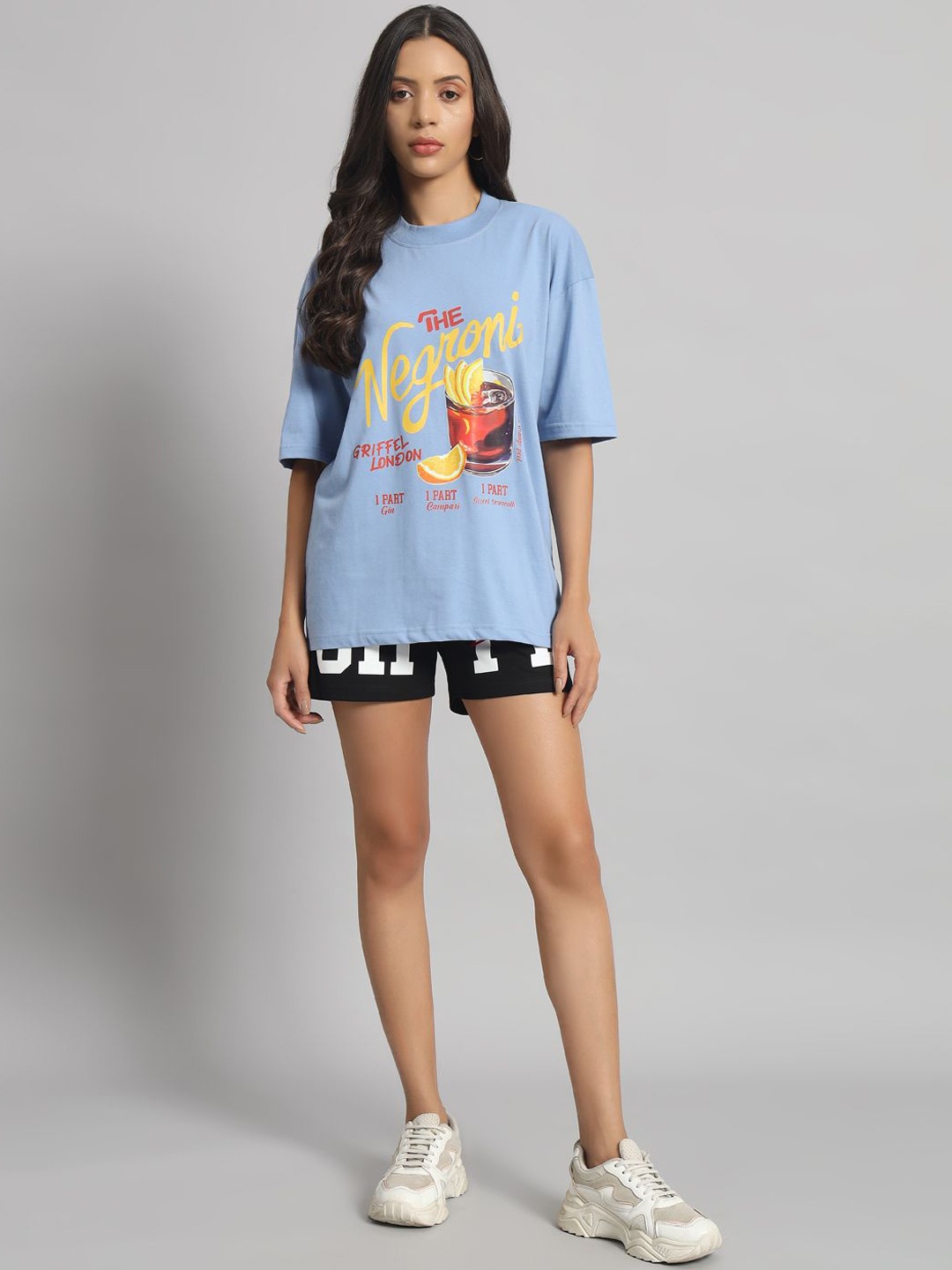 

GRIFFEL Printed Cotton Oversized-Fit T-Shirt & Shorts Co-Ord Set, Blue