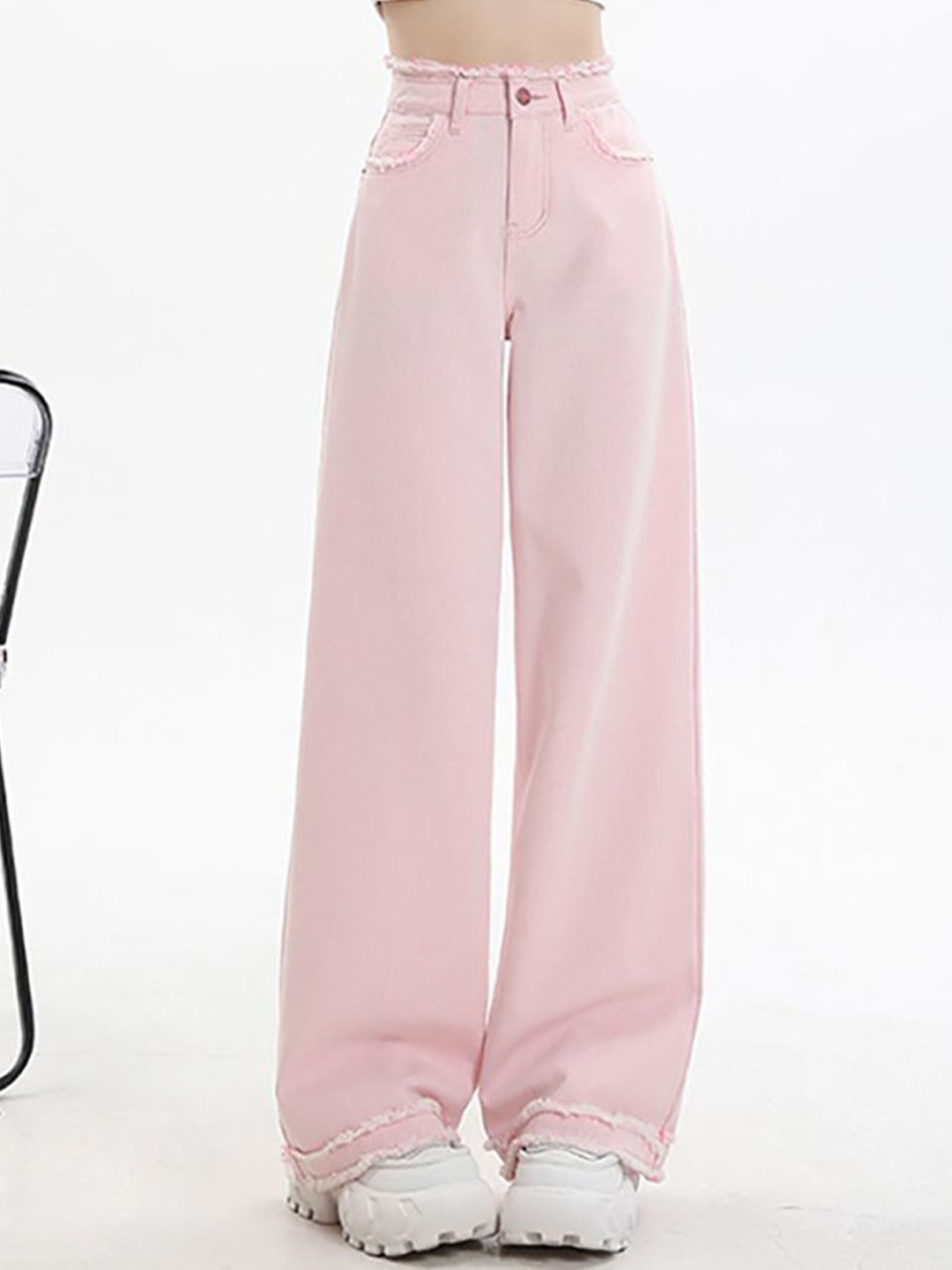 

StyleCast x Revolte Women Wide Leg Slash Knee Jeans, Pink