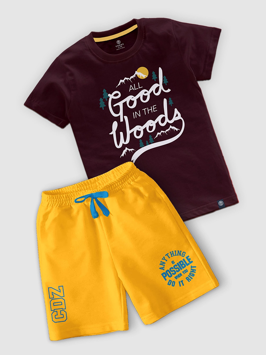 

CODEZ Boys Round Neck T-shirt with Shorts, Brown
