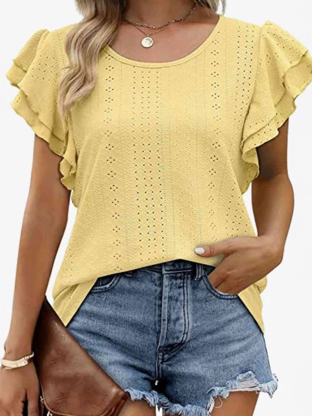 

StyleCast Women Self Design Round Neck Top, Yellow