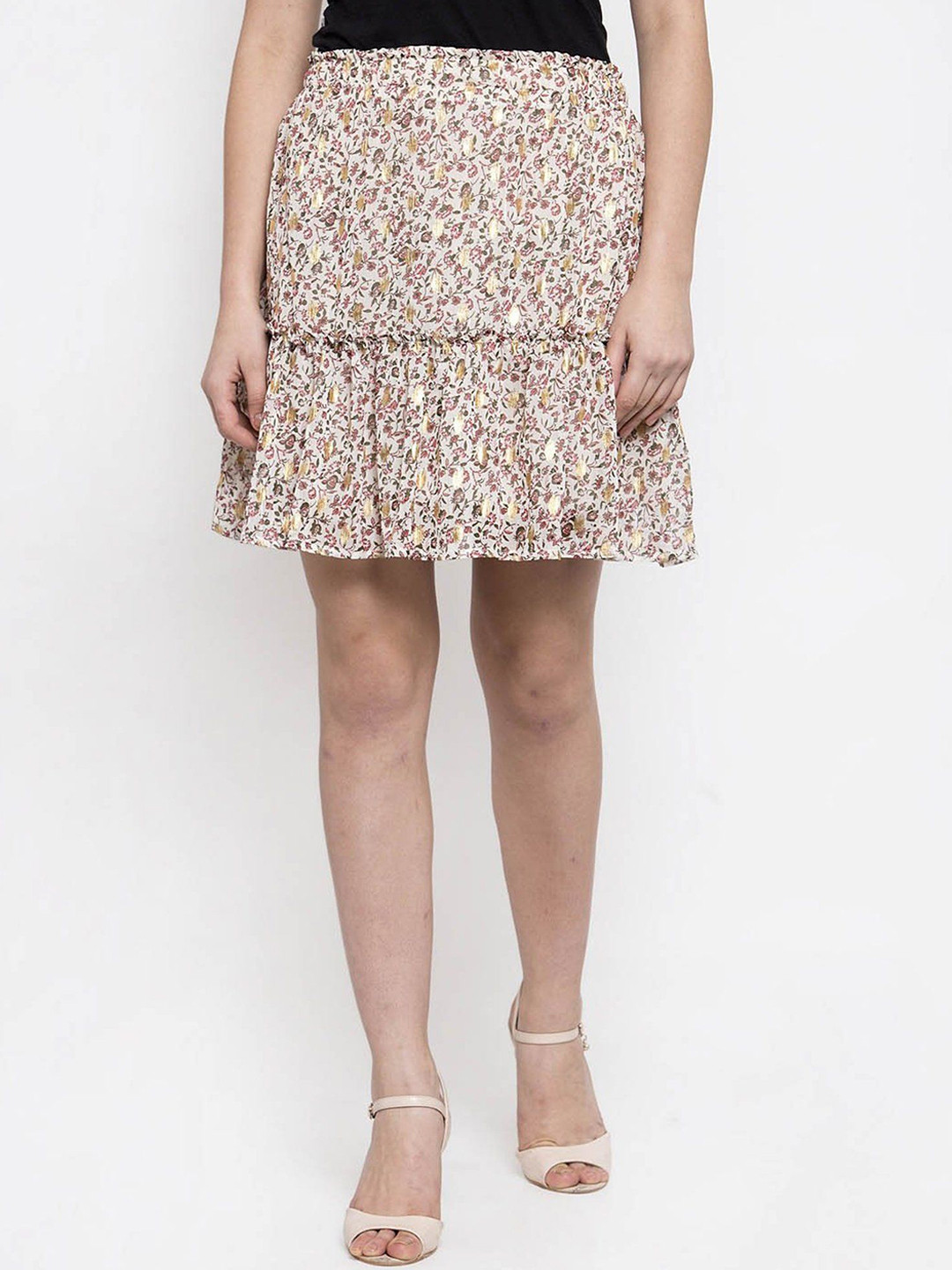 

Global Republic Printed Tiered Mini Skirts, Cream