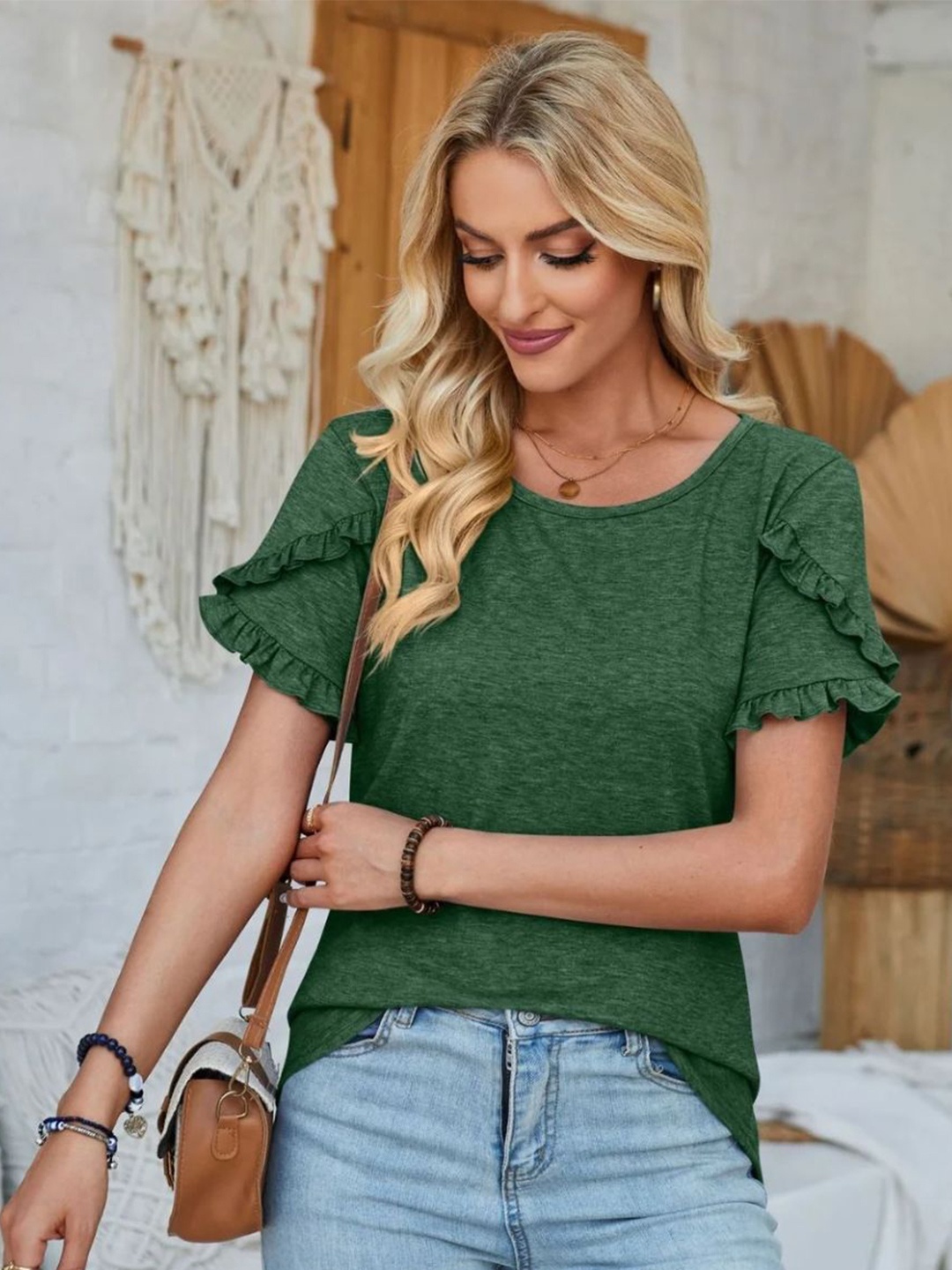 

Stylecast X KPOP Women Solid Round Neck Top, Green