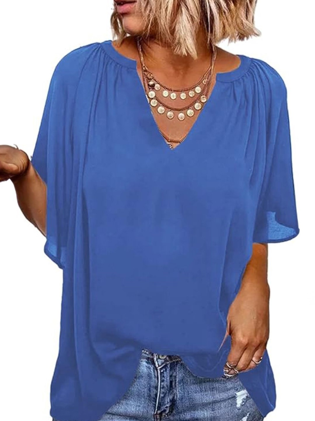

StyleCast Women Solid V-Neck Top, Blue