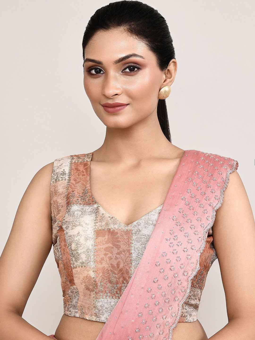 

Manu Designer Embroidered Saree Blouse, Grey