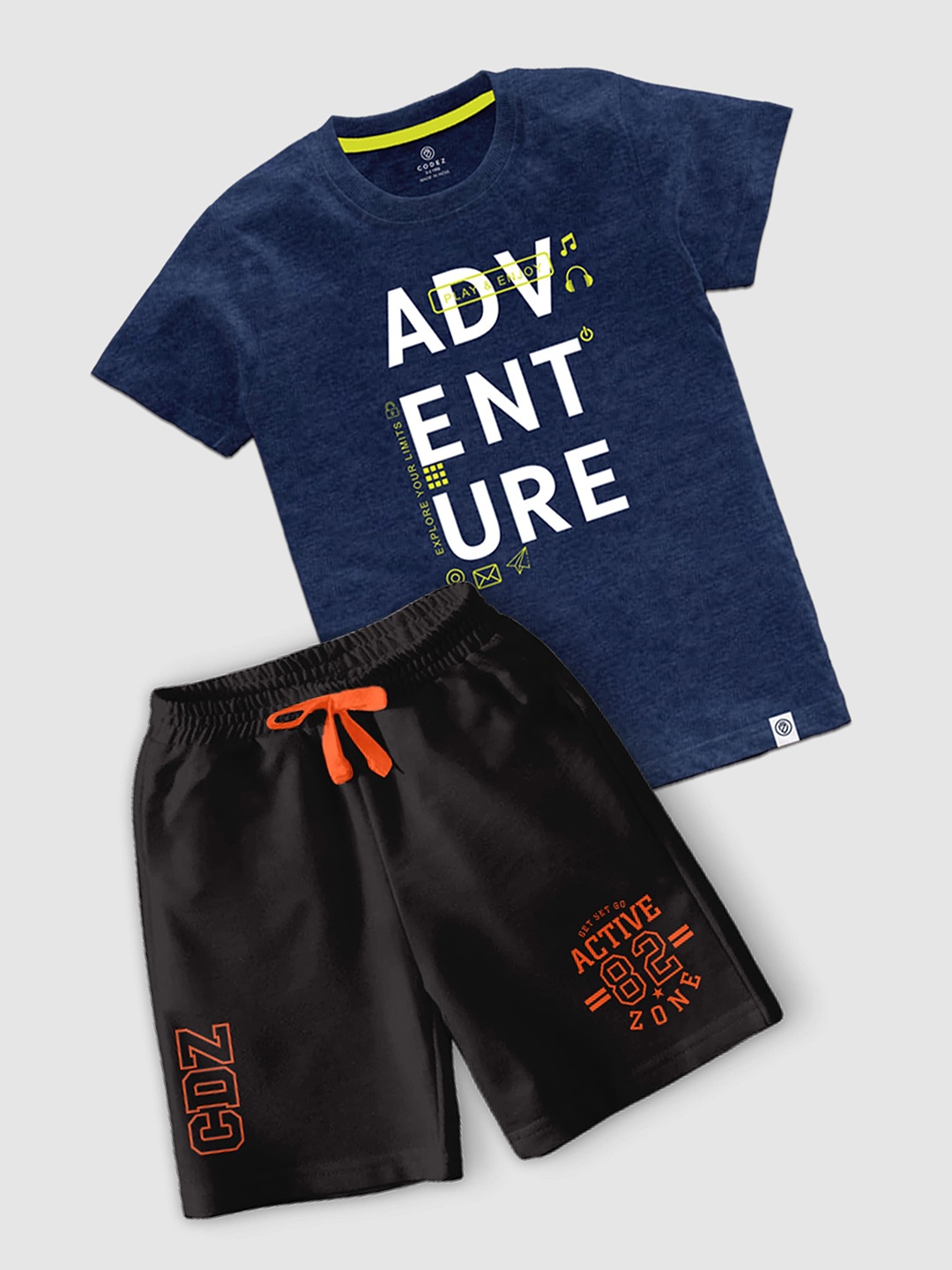 

CODEZ Boys Typography Printed Round Neck T-shirt With Shorts, Blue