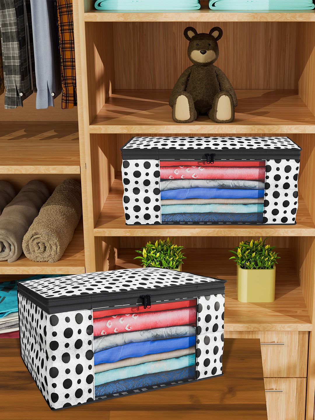 

Kuber Industries White & Blue 12 Pieces Polka Dots Printed Foldable Drawer Organisers