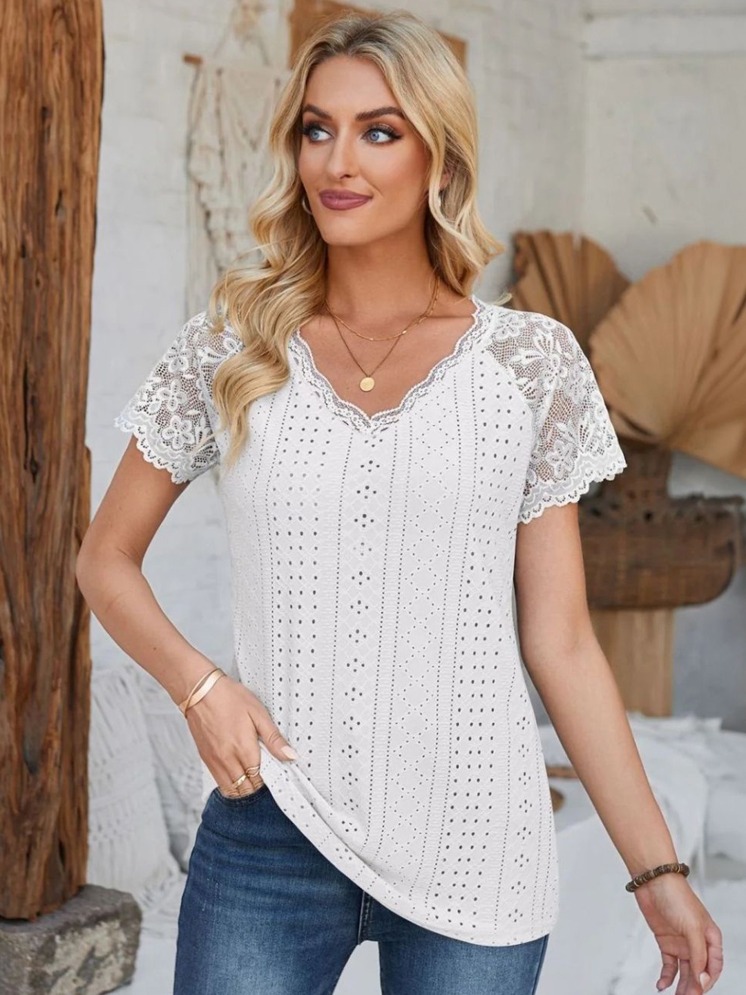 

StyleCast Women Self Design V-Neck Top, White