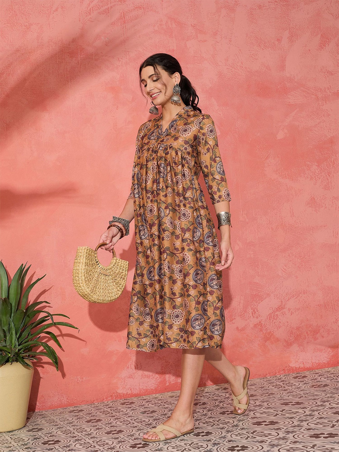 

InWeave Printed A-Line Midi Dress, Mustard