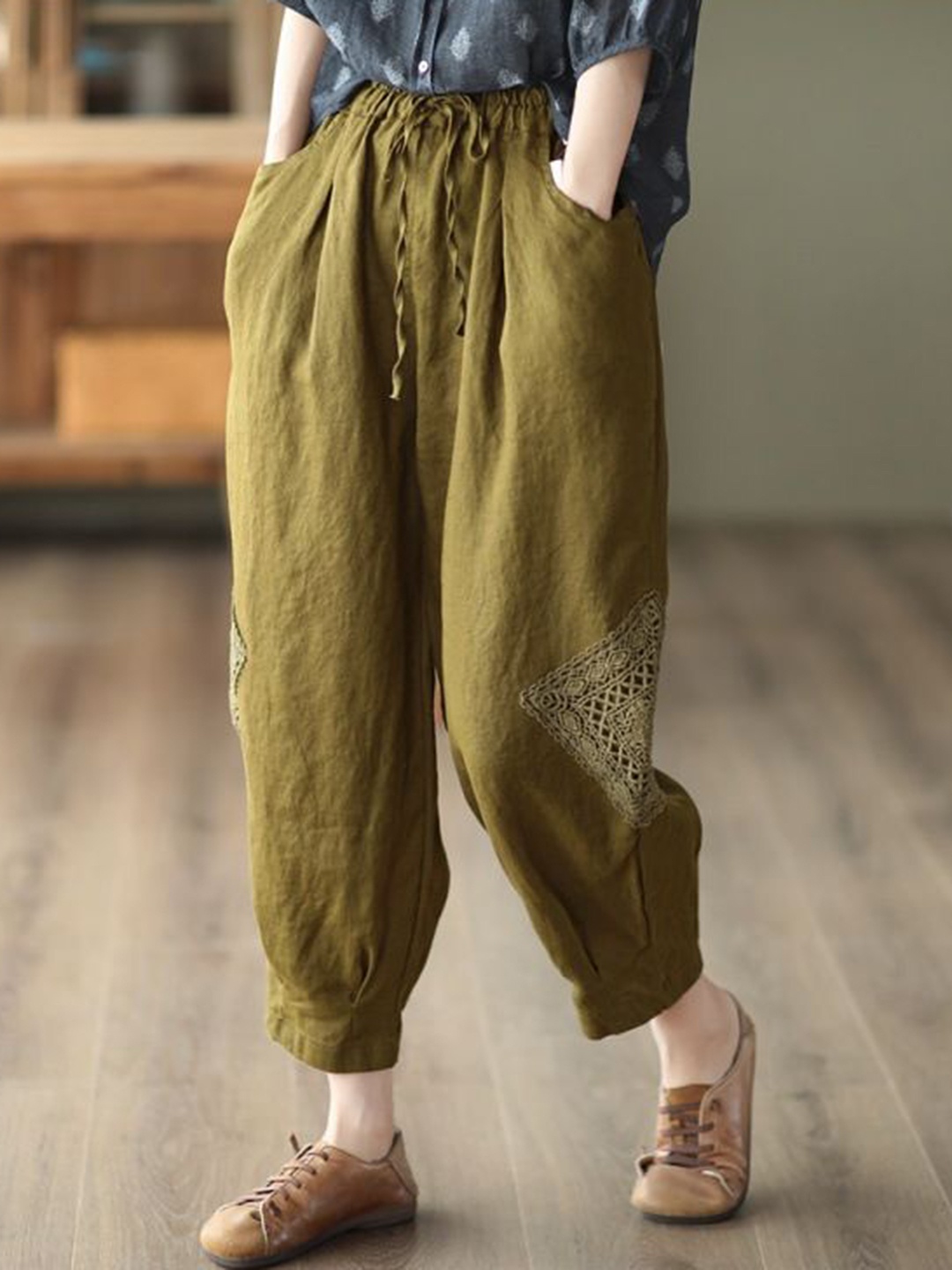 

StyleCast x Revolte Women Loose Fit Easy Wash Trousers, Olive