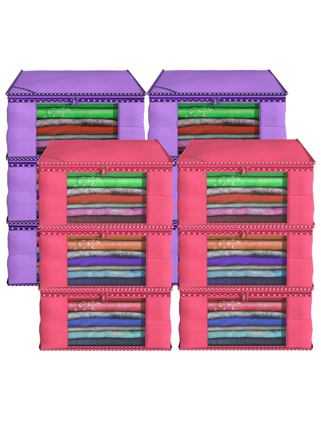 

Kuber Industries Purple & Pink 12 Pieces Foldable Drawer Organisers