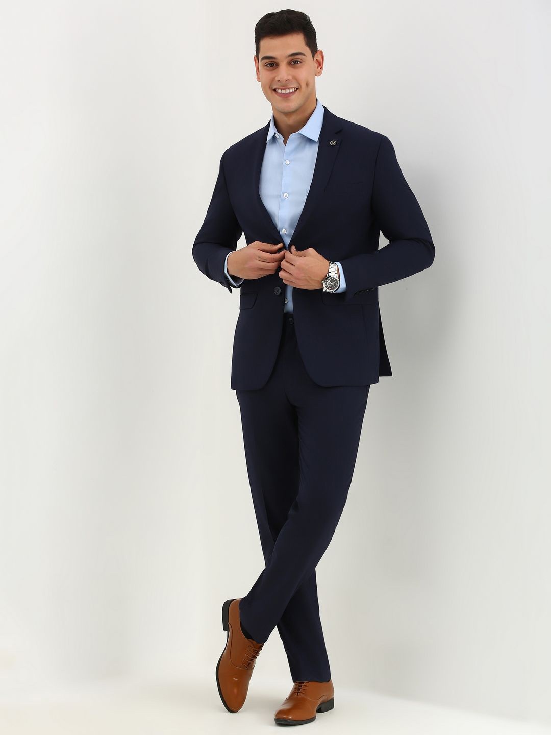 

Allen Solly Men Slim-Fit Single-Breasted Formal Suits, Navy blue