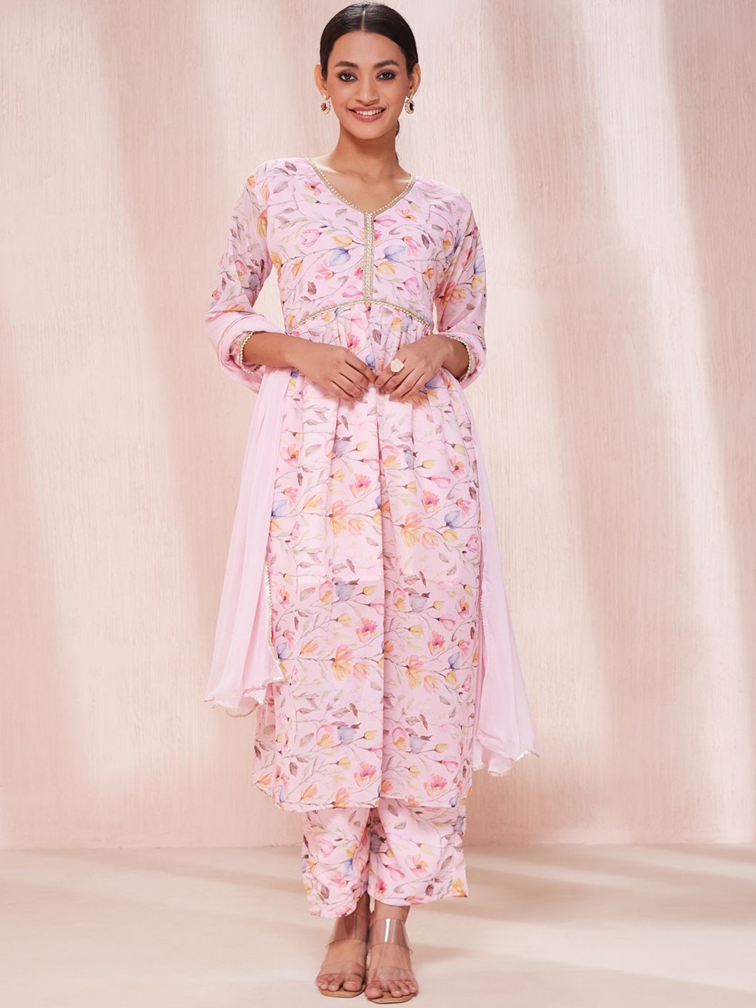 

DARIAN Women Ethnic Motifs Printed Regular Kurta with Trousers & With Dupatta, Pink