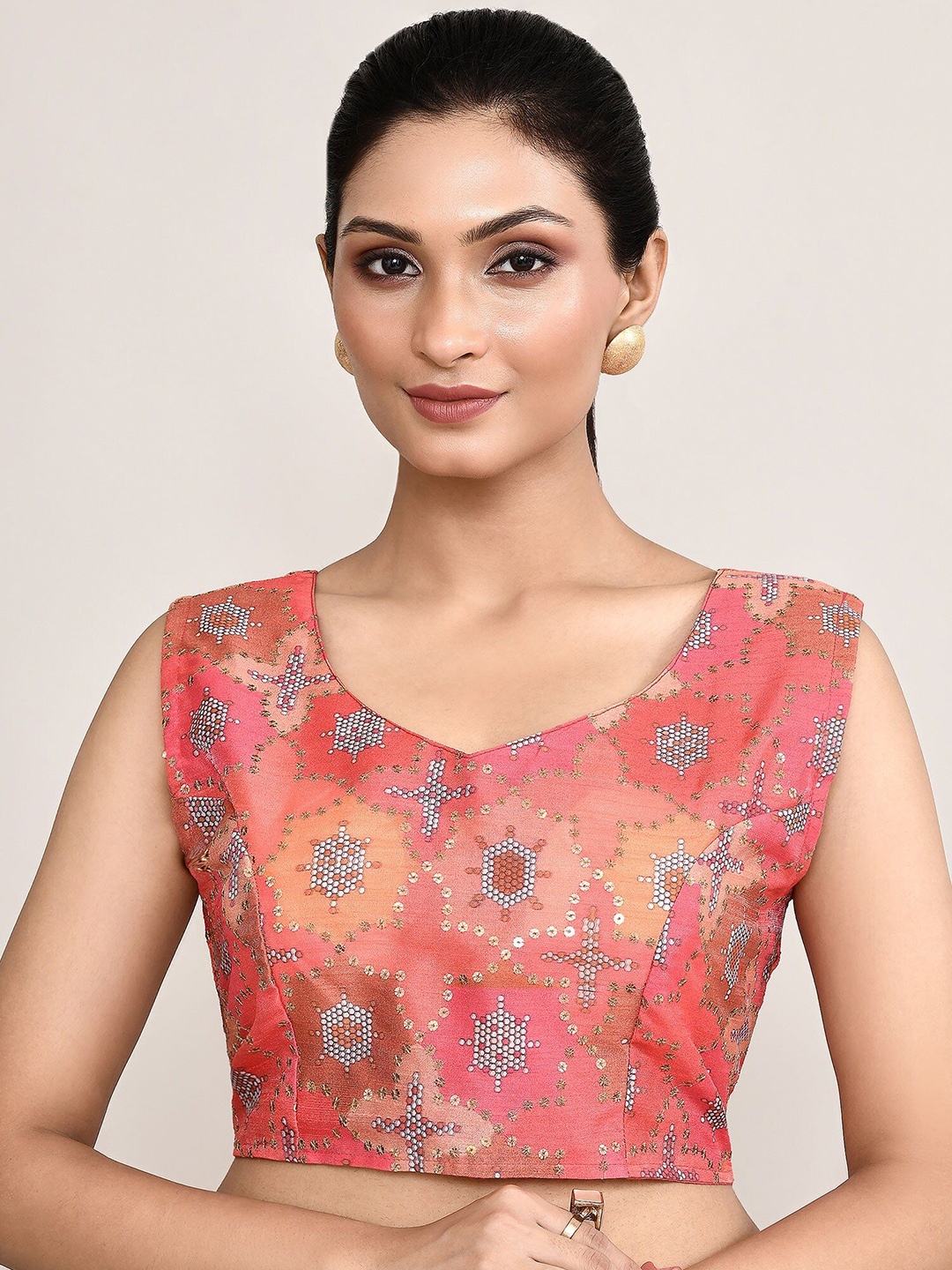 

Manu Designer Embroidered Saree Blouse, Peach