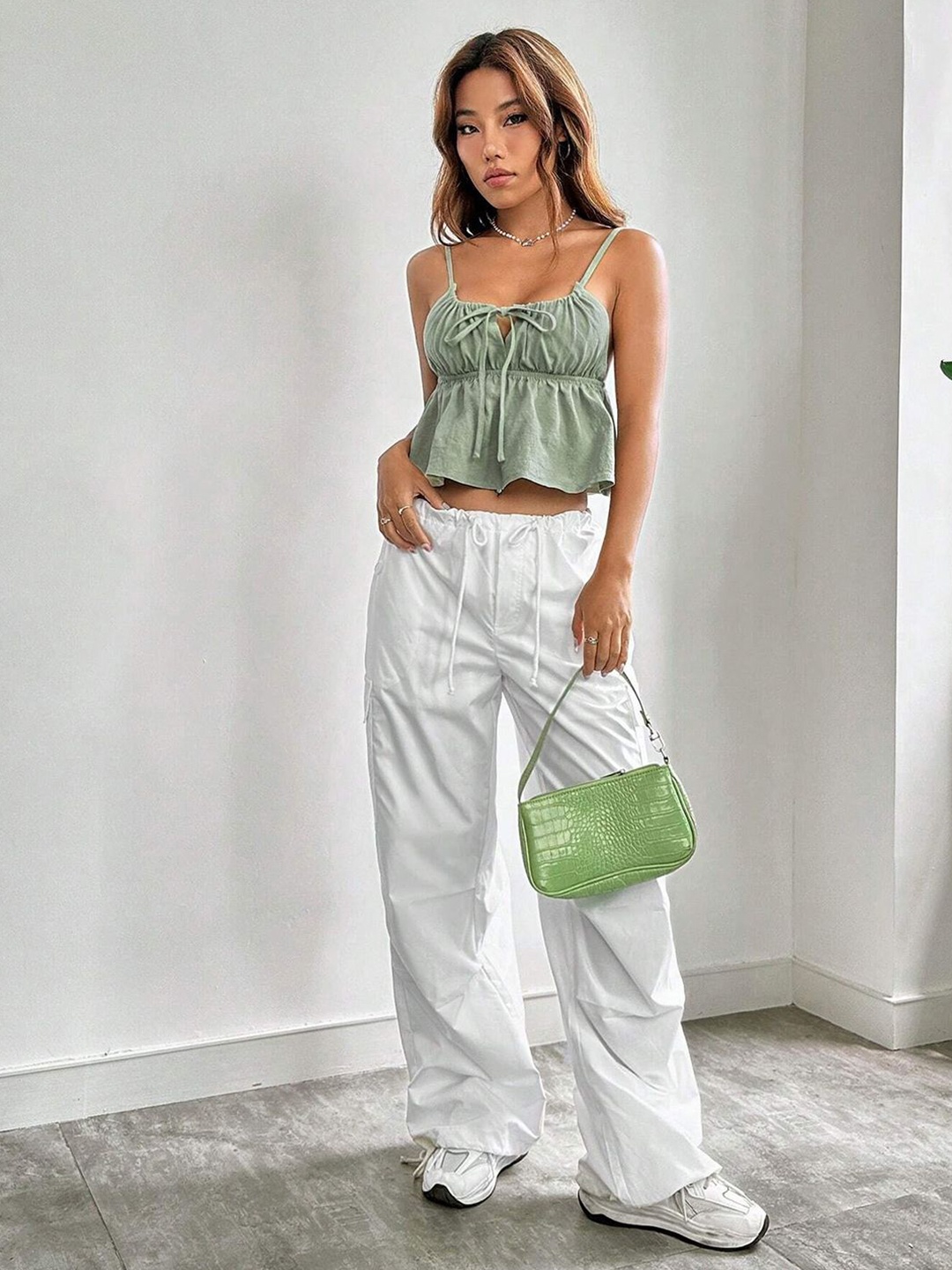 

JC Mode Women Solid Shoulder Straps Top, Green