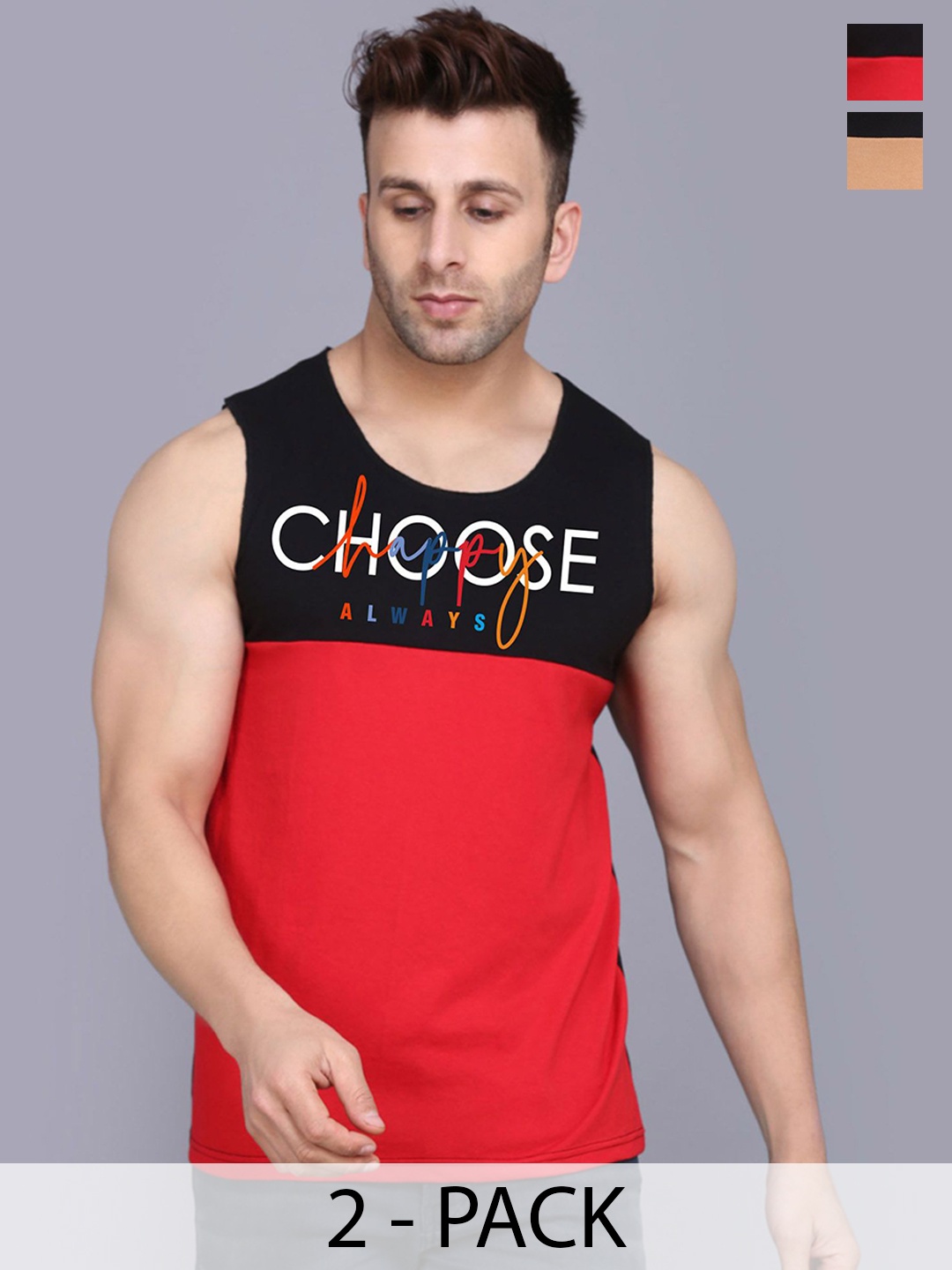 

SLOWLORIS Combo Pack Of 2 Printed Gym VestsSL26 COMBO (LOUD BLKRST) (CHS BLKRED), Black