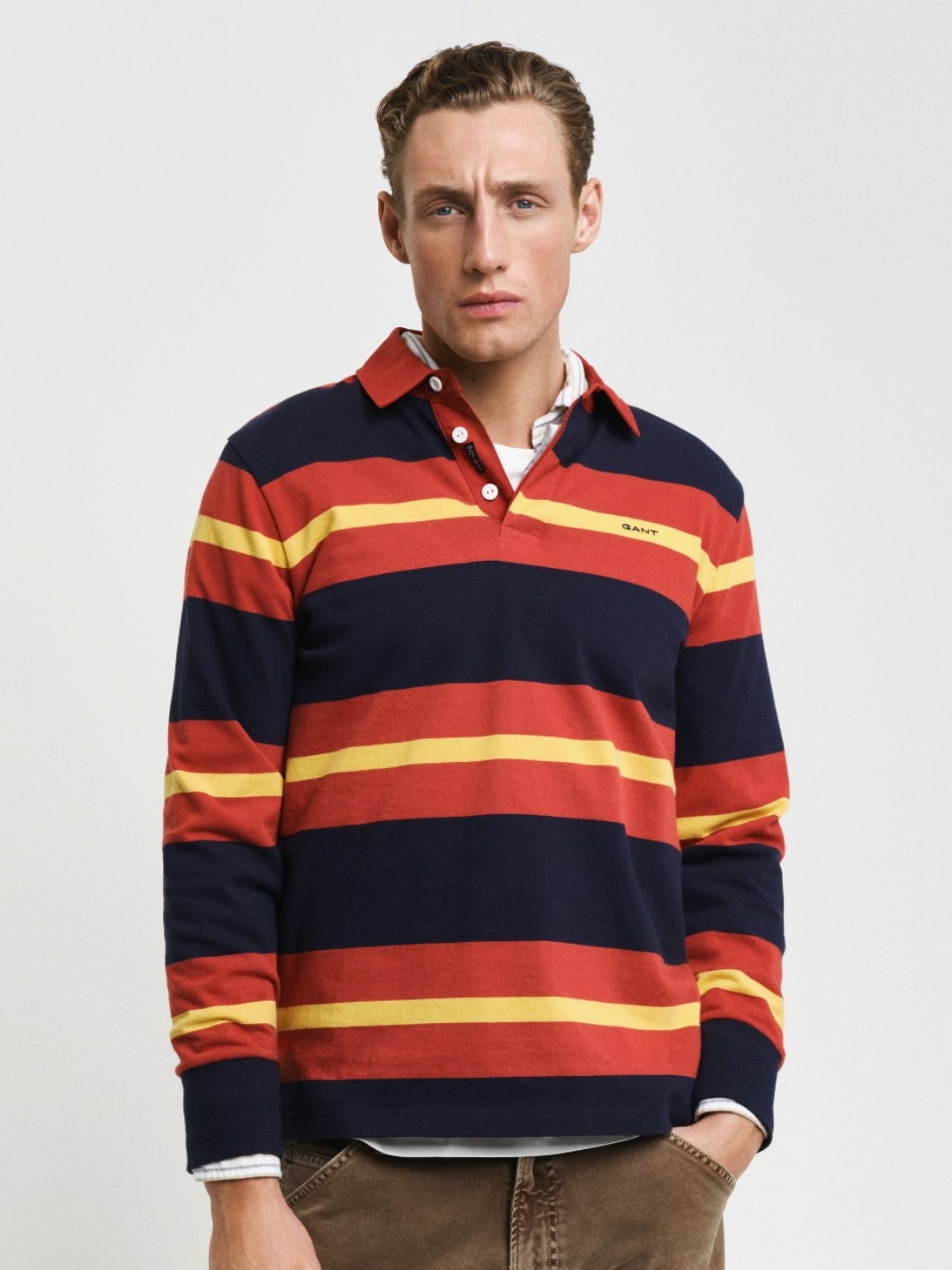 

GANT Men Striped Hooded Pockets T-shirt, Red