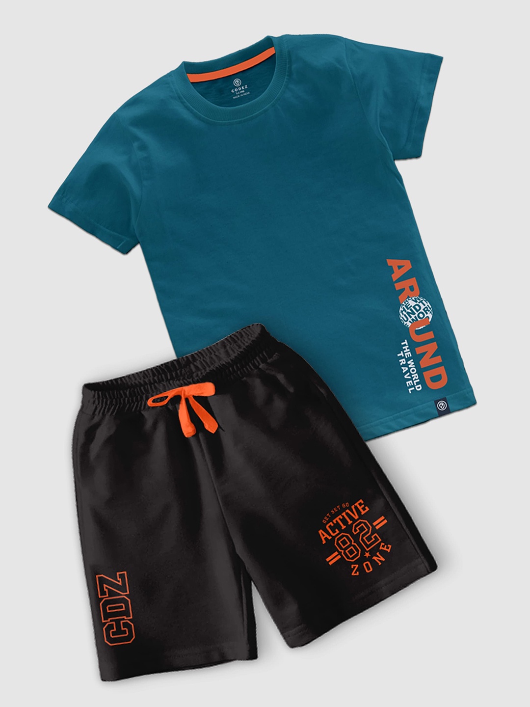 

CODEZ Boys Printed Round Neck T-shirt with Shorts, Teal
