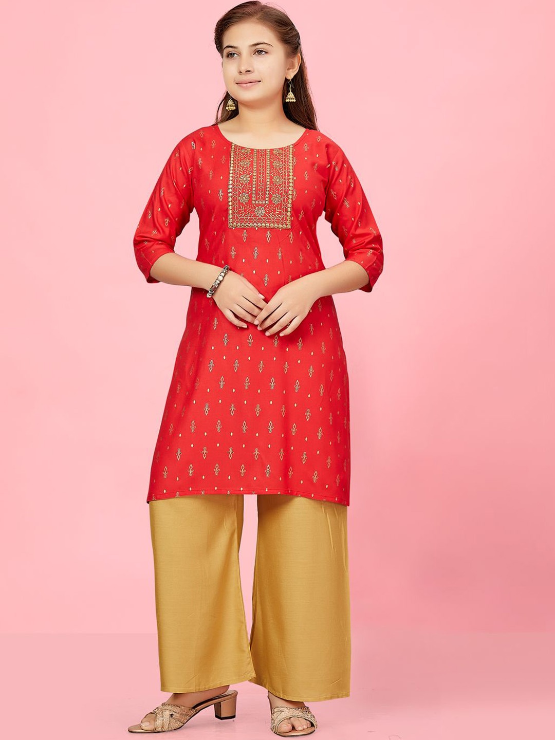 

BAESD Girls Ethnic Motifs Thread Work Kurta, Red