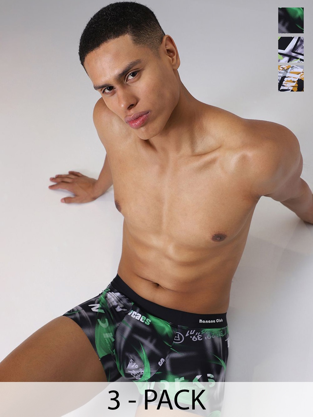 

Banana Club Pack Of 3 Printed Breathability Trunk BCO2887, Grey