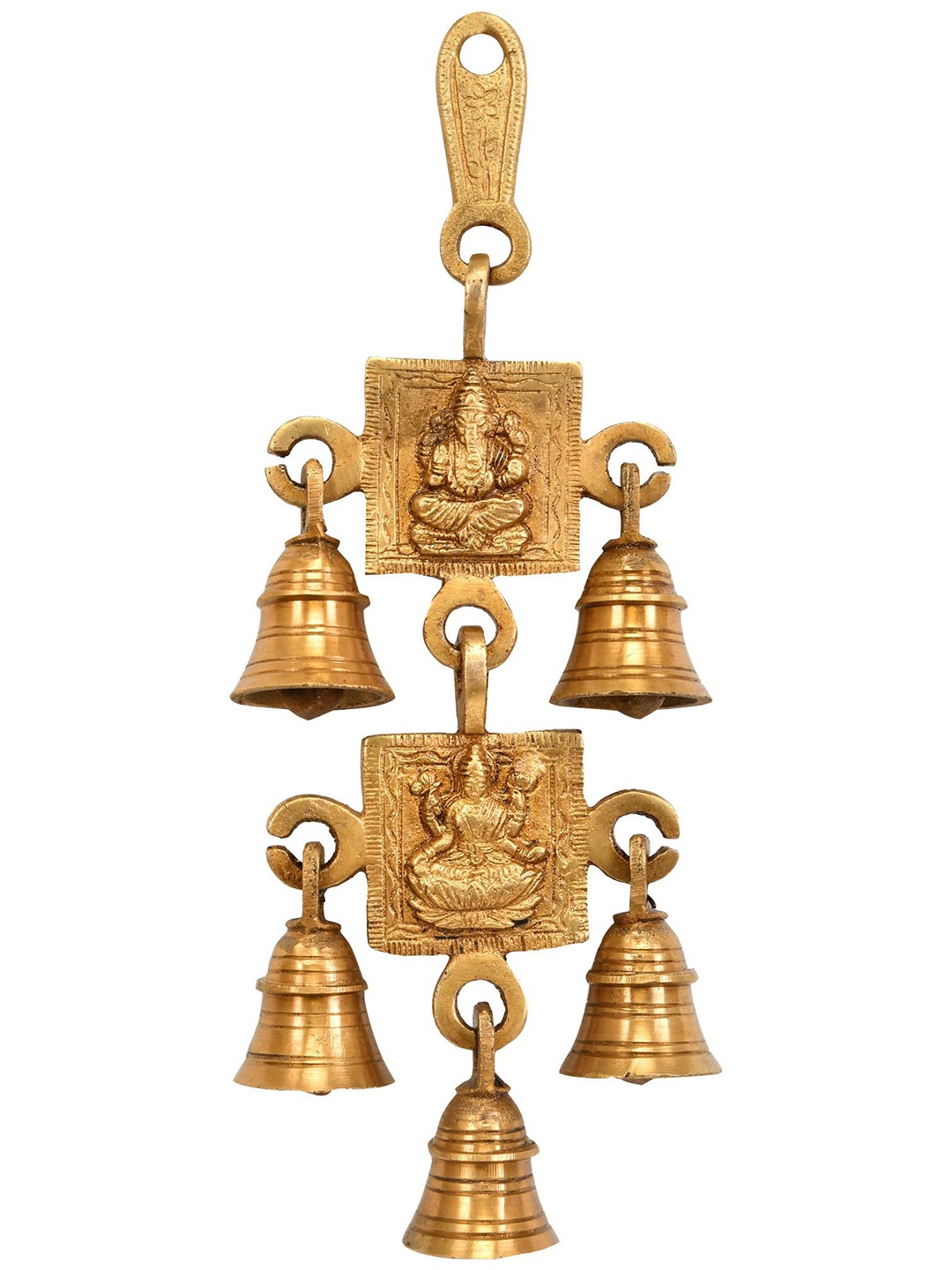 

Exotic India 9" Brass Lord Ganesha and Lakshmi Wall Hanging Bells, Gold