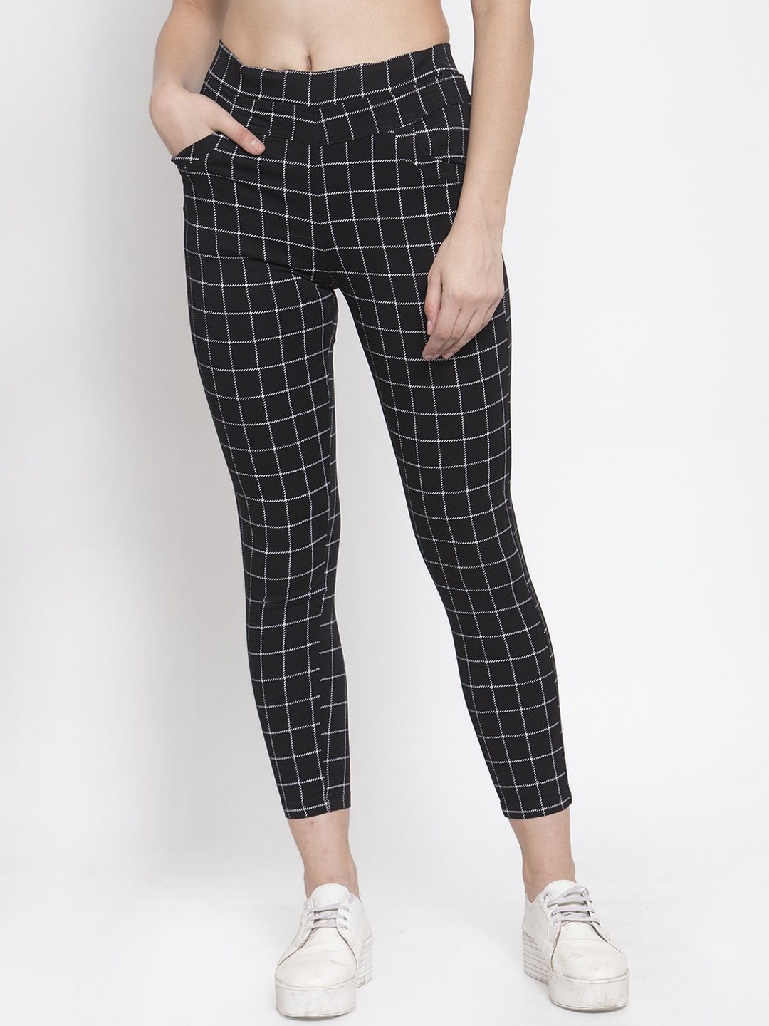 

Global Republic Women Checkered Slim Fit High Rise Jeggings, Black
