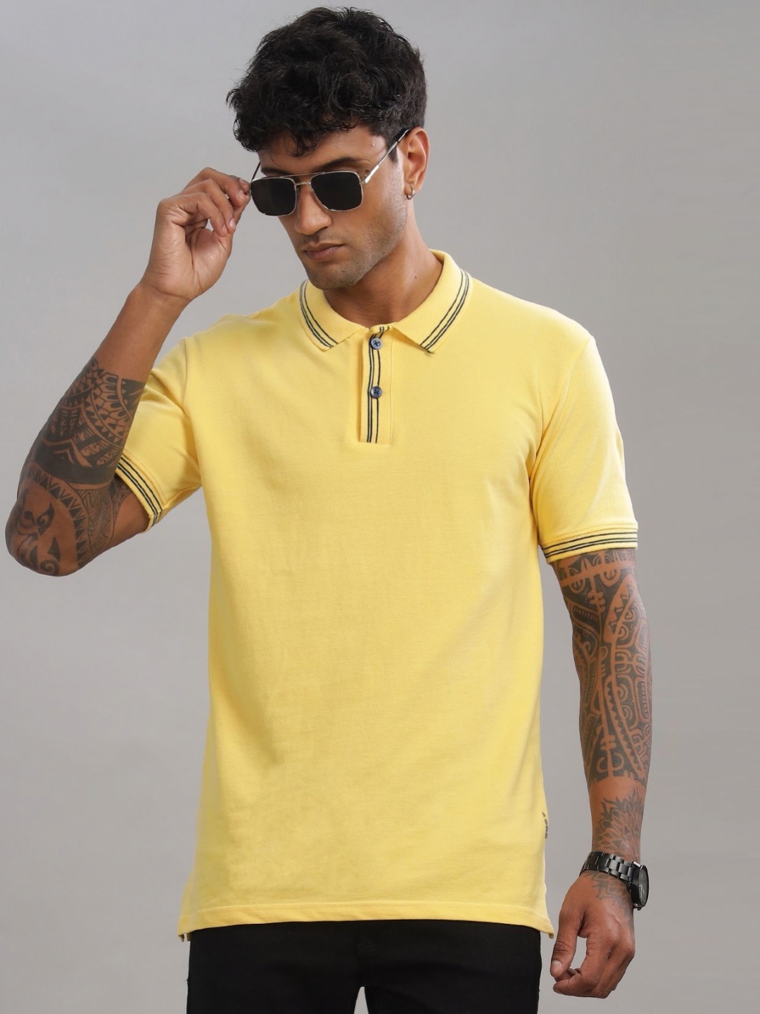 

ADRO Men Polo Collar T-shirt, Yellow