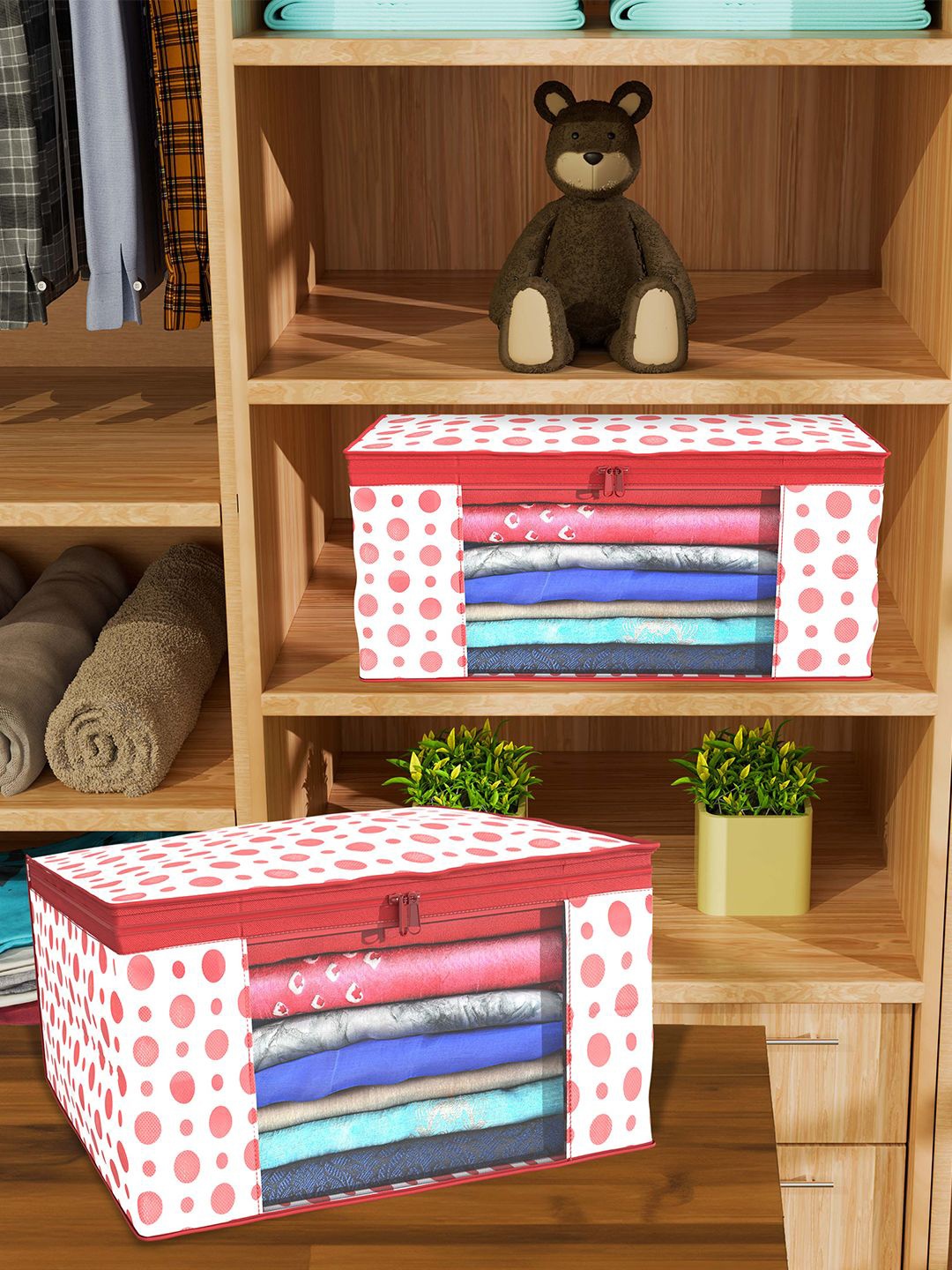 

Kuber Industries Red 24 Pieces Printed Drawer Organisers