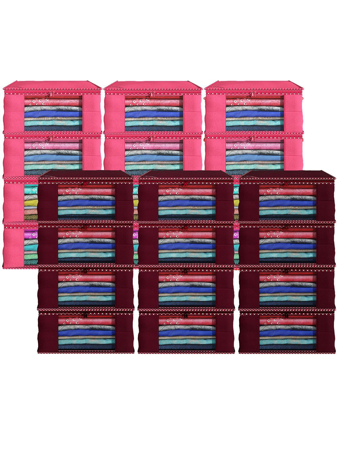 

Kuber Industries Maroon 24 Pieces Printed Drawer Organisers
