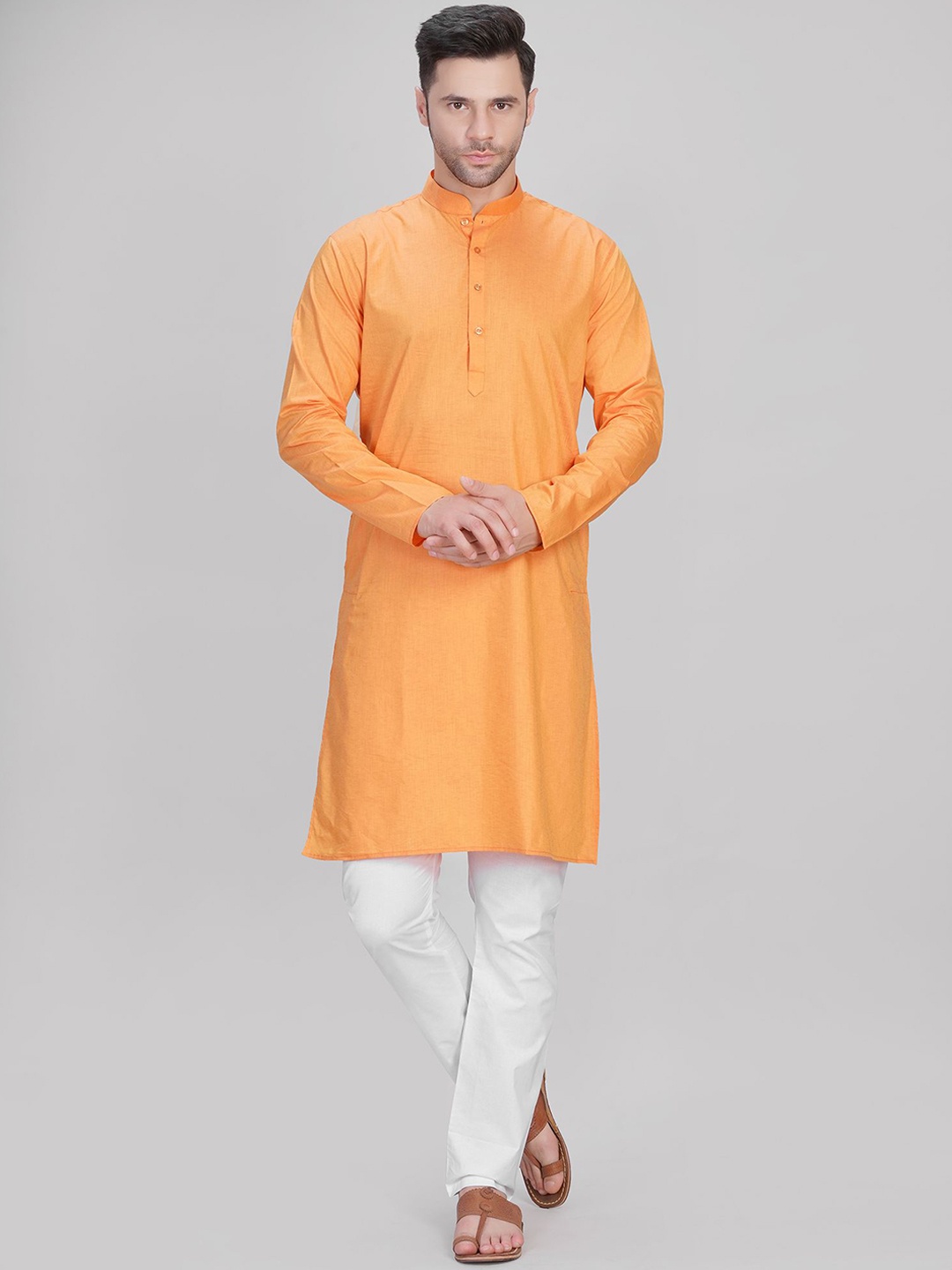 

LA'SCOOT Men Regular Pure Cotton Kurta with Pyjamas, Orange