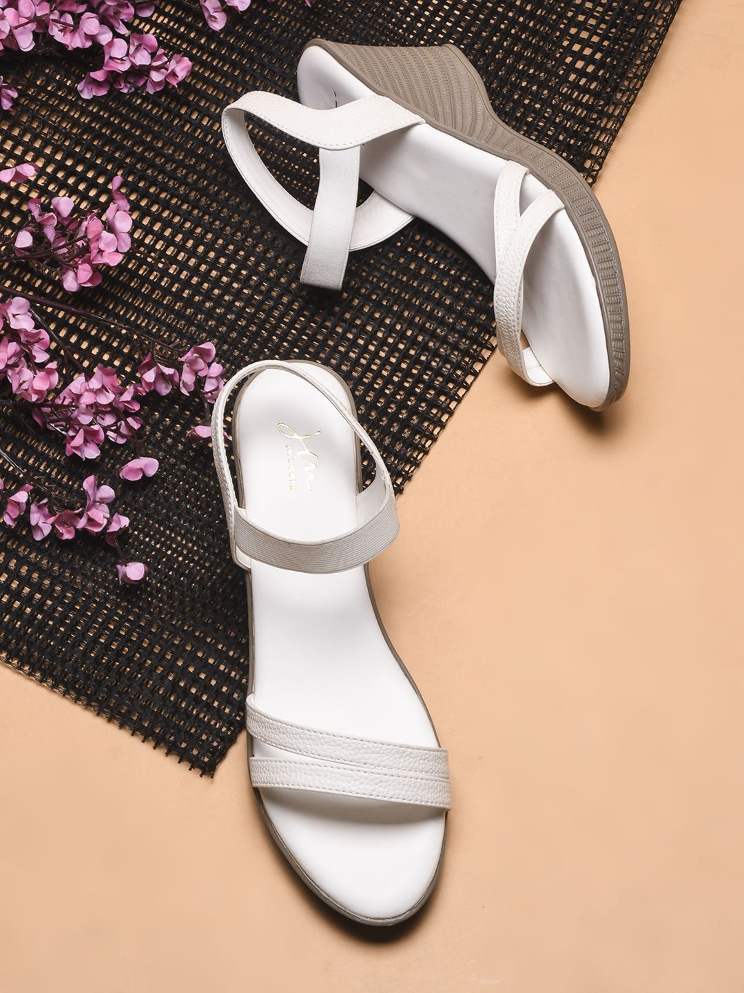 

JM Looks Ankle Loop Wedge Heel Sandals, White