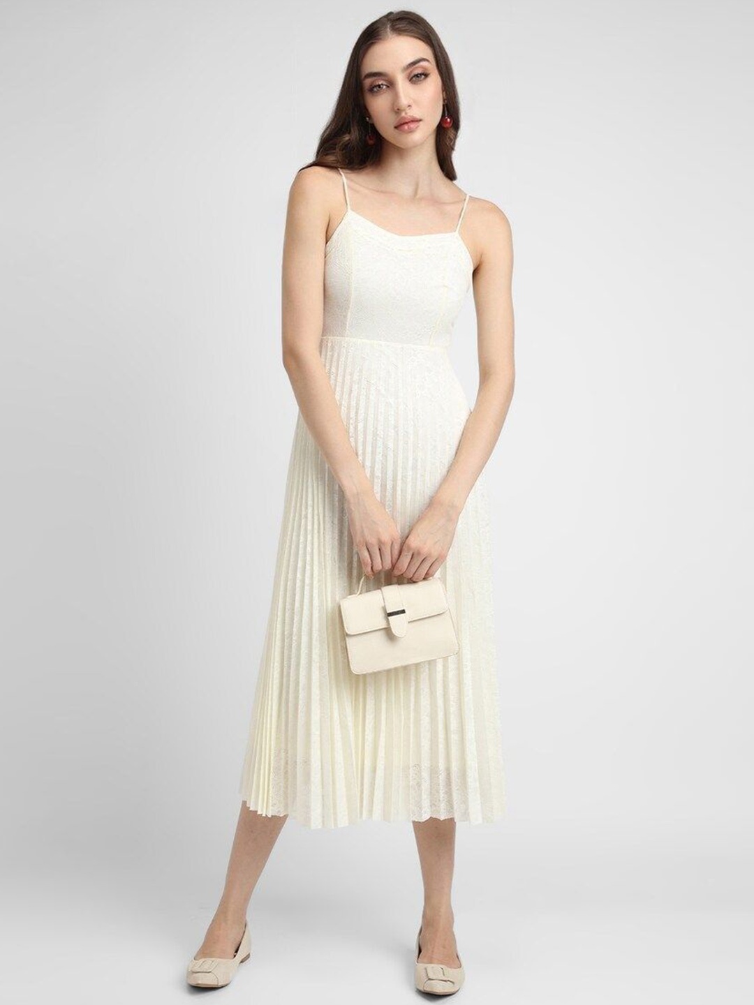 

FOREVER 21 Fit & Flare Midi Dress, Cream